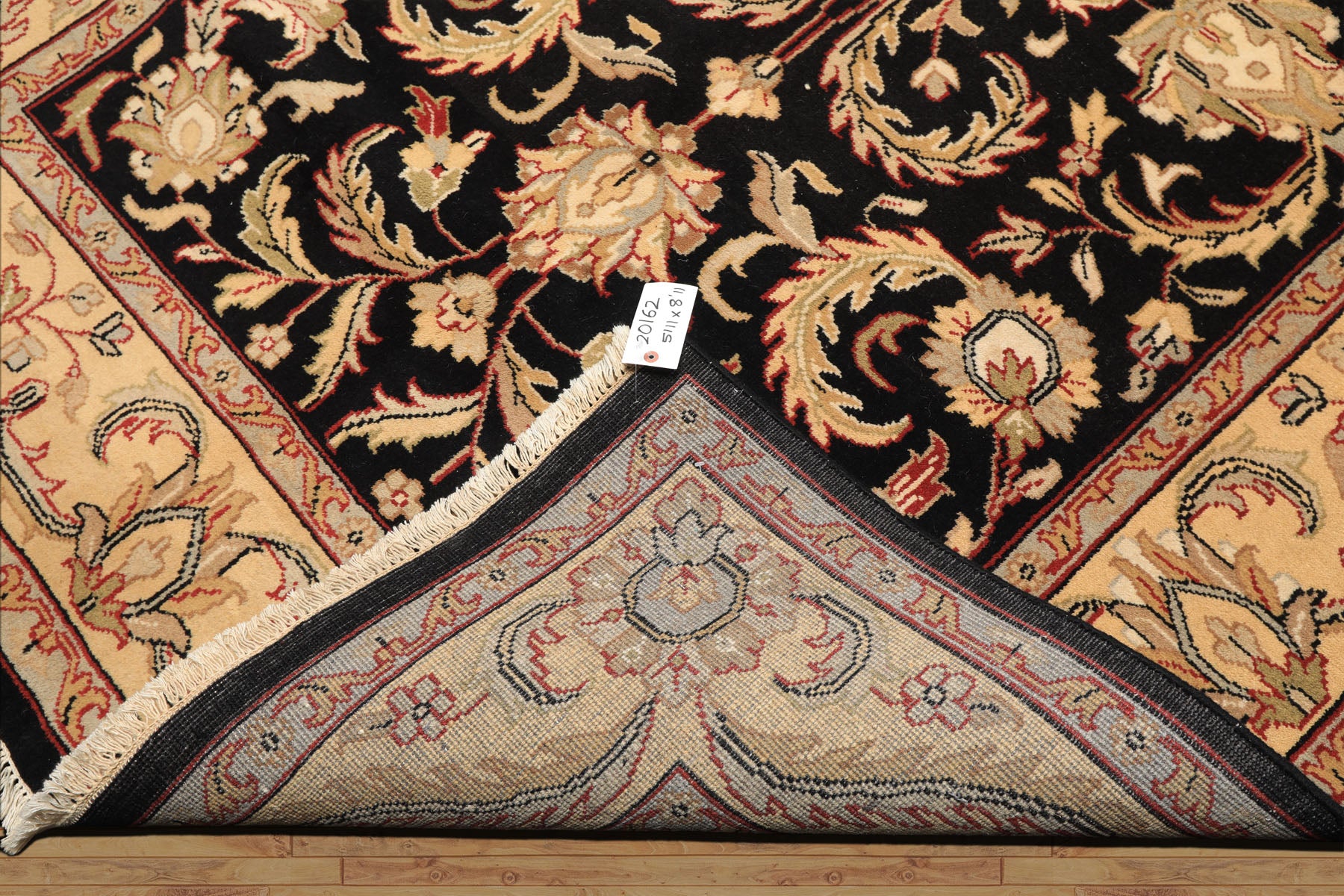 6x9 Black, Warm, Beige Color Hand Knotted Agra Wool Traditional Oriental Rug