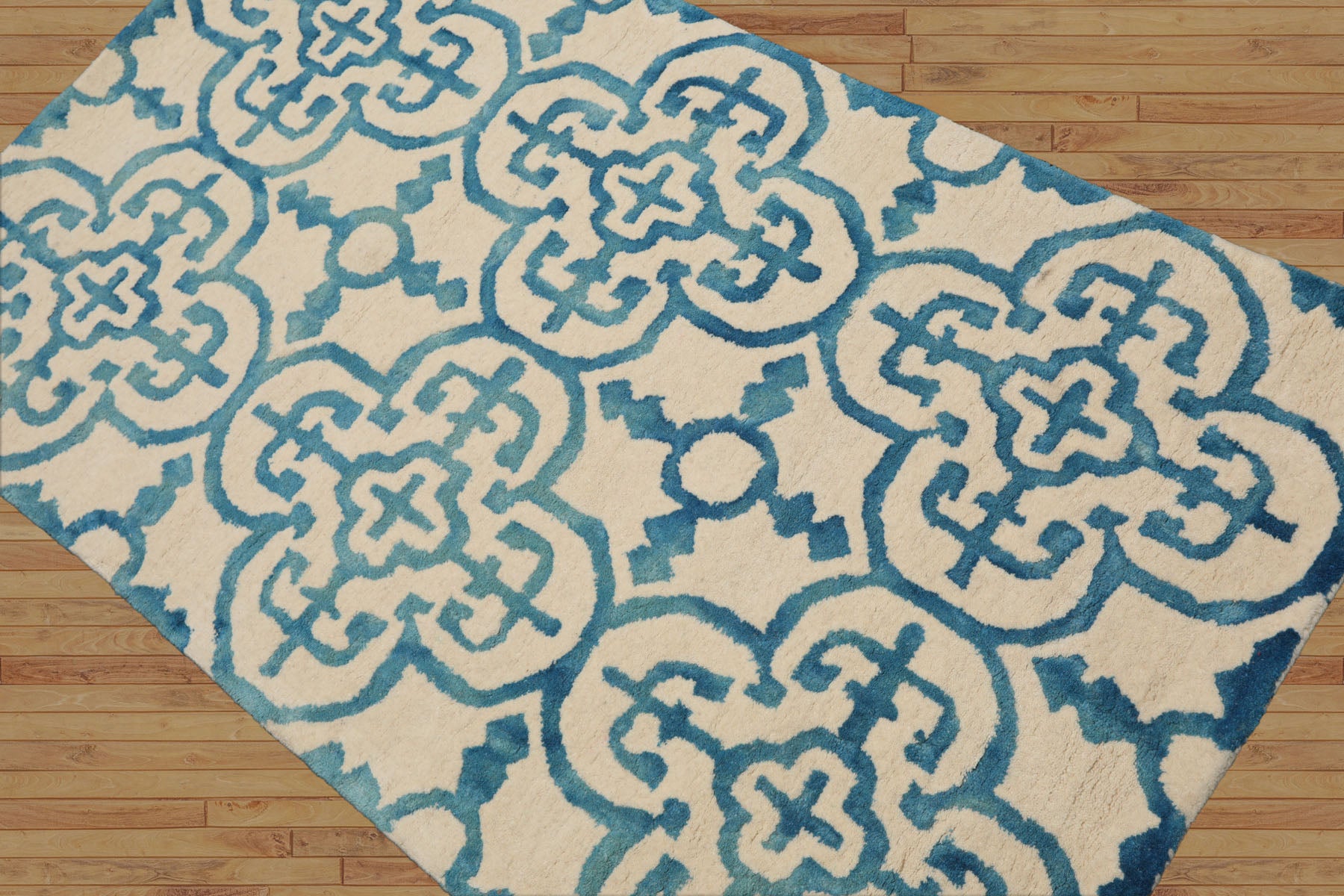 3x5 Ivory, Turquoise, Color Hand Tufted All-Over Wool Modern Oriental Rug