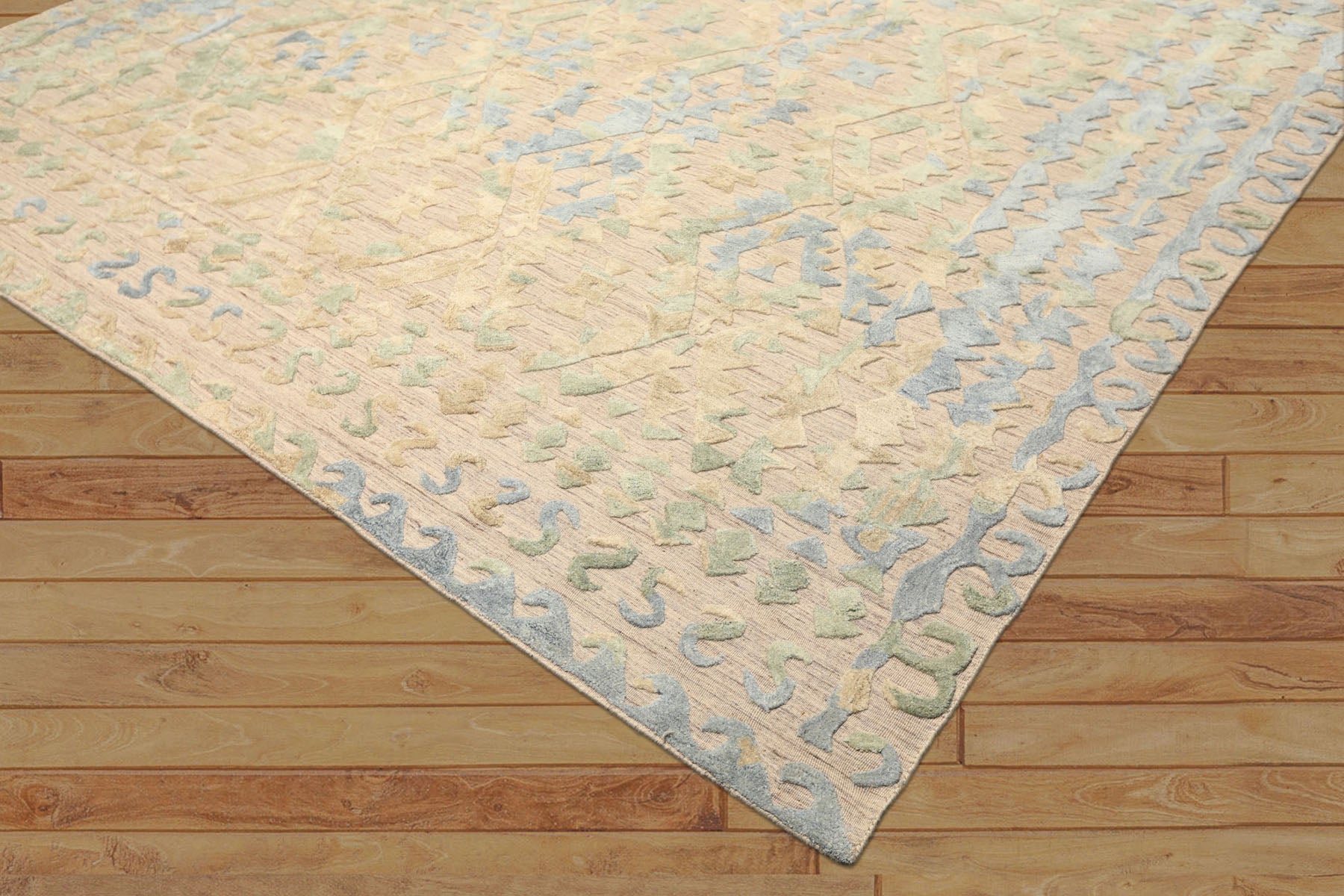 8x10 Taupe, Green, Blue Color Hand Knotted Soumak Wool Modern & Contemporary Oriental Rug