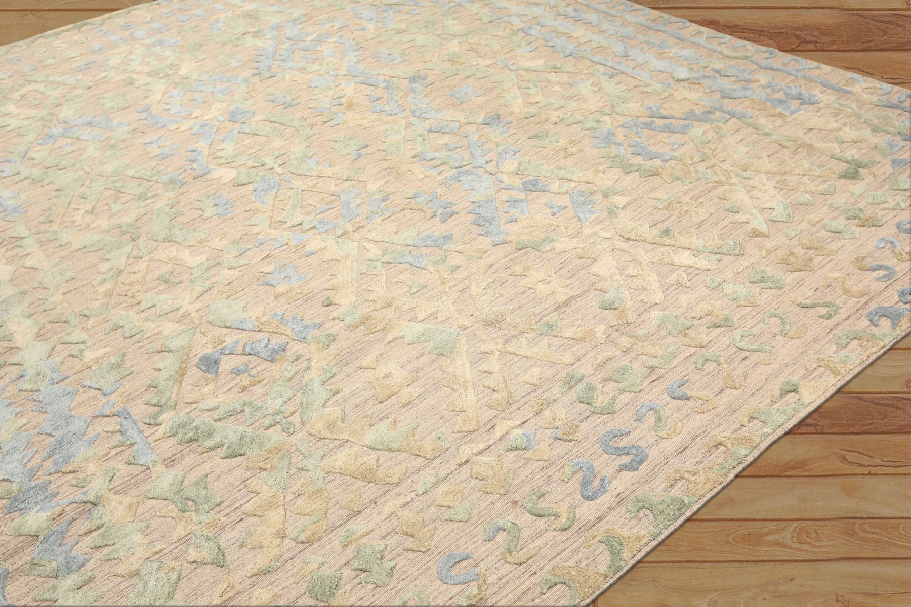 8x10 Taupe, Green, Blue Color Hand Knotted Soumak Wool Modern & Contemporary Oriental Rug