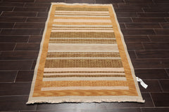 3x5 Beige, Sage, Gold Color Hand Knotted All-Over 100% Wool Contemporary Oriental Rug