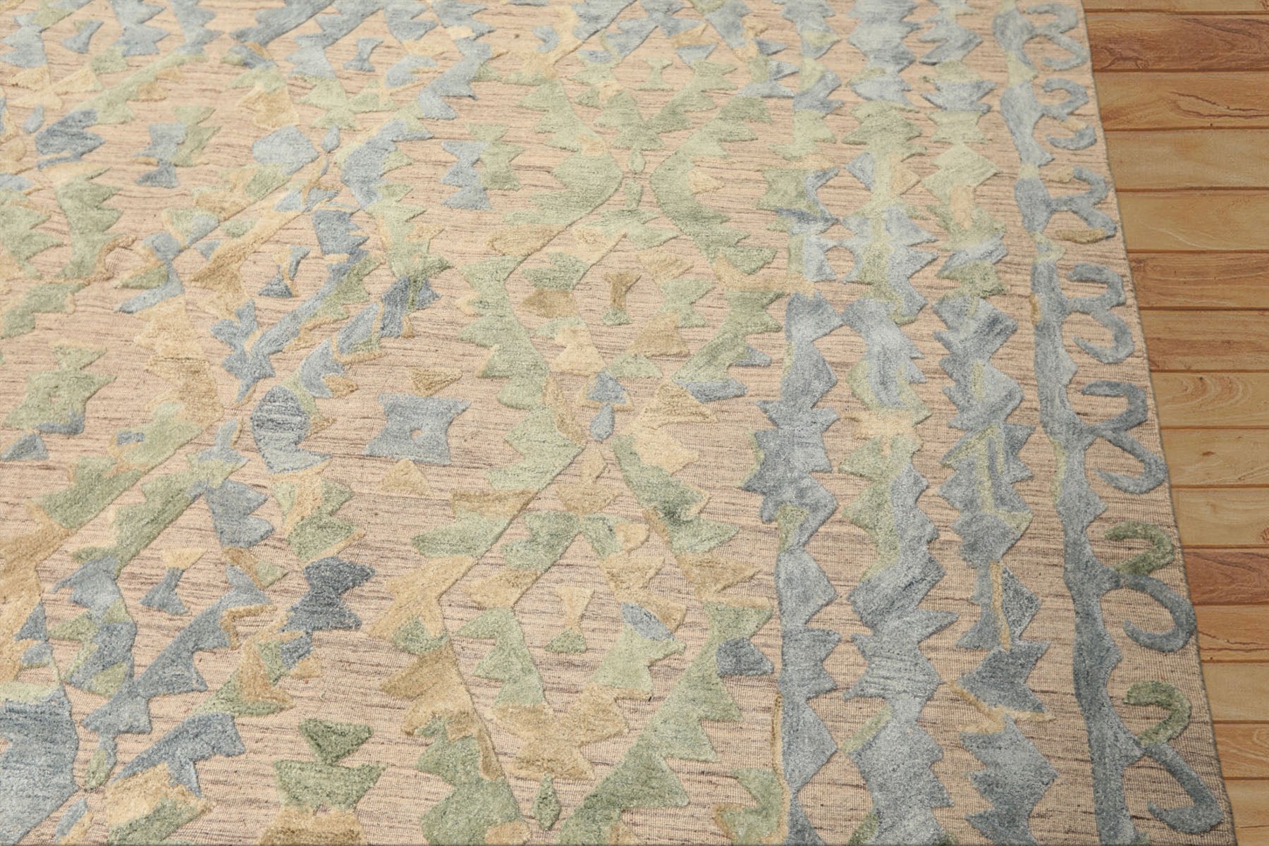 8x10 Taupe, Green, Blue Color Hand Knotted Soumak Wool Modern & Contemporary Oriental Rug
