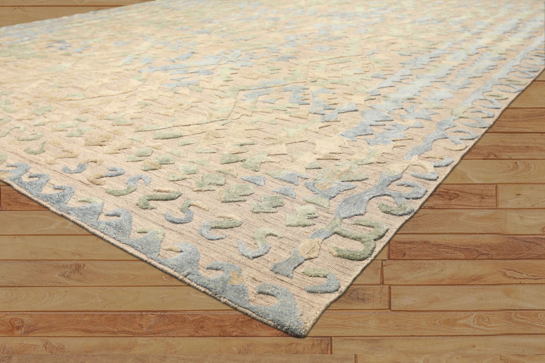 8x10 Taupe, Green, Blue Color Hand Knotted Soumak Wool Modern & Contemporary Oriental Rug