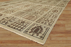 7x11 Gray, Moss, Chocolate Color Hand Knotted Distress Wool Transitional Oriental Rug