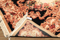 6x9 Ivory, Black, Brown Color Hand Knotted French Aubusson Savonnerie Wool Traditional Oriental Rug