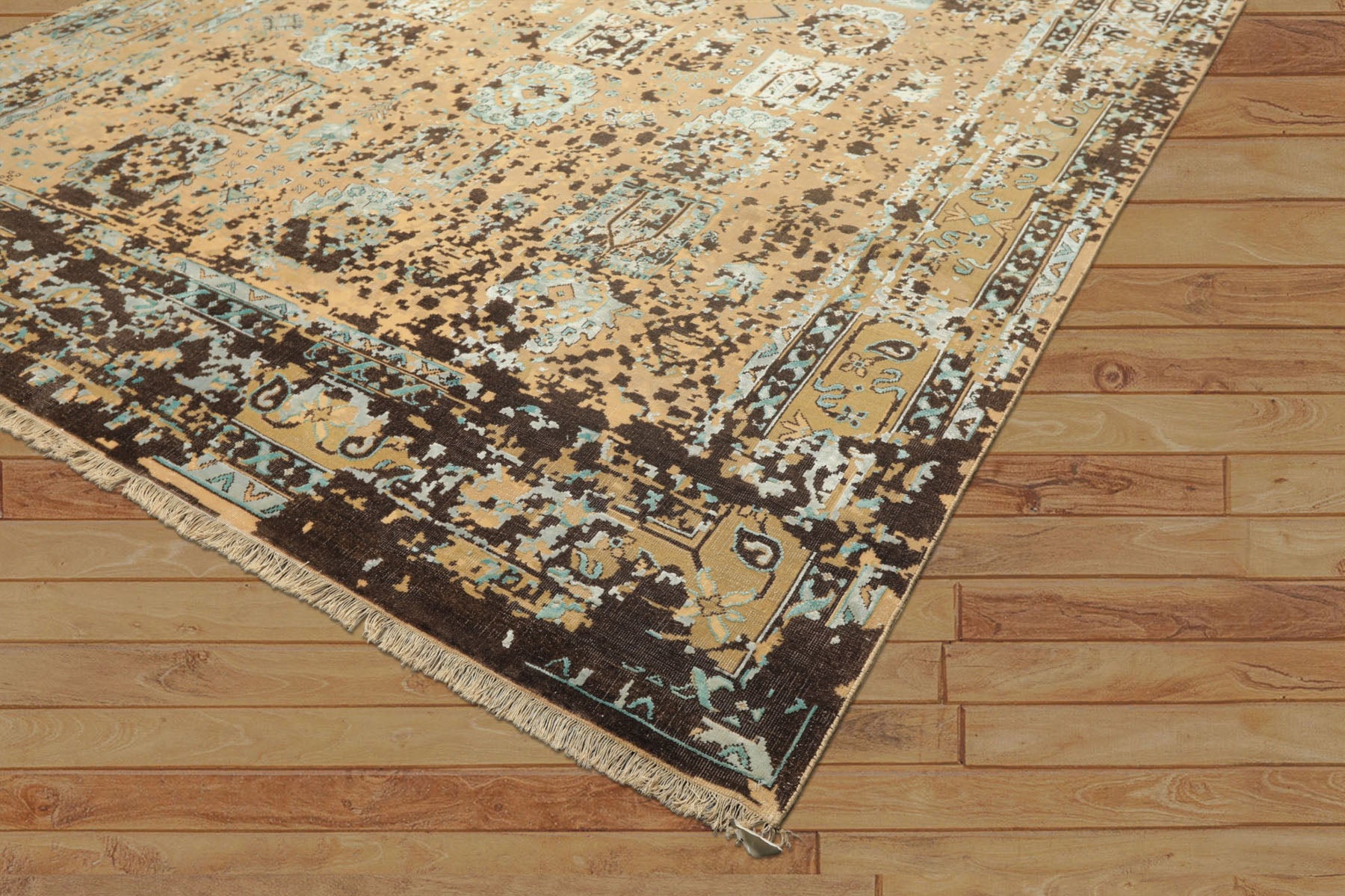 8x10 Beige, Moss, Chocolate Color Hand Knotted Oushak Wool & Bamboo Silk Transitional Oriental Rug