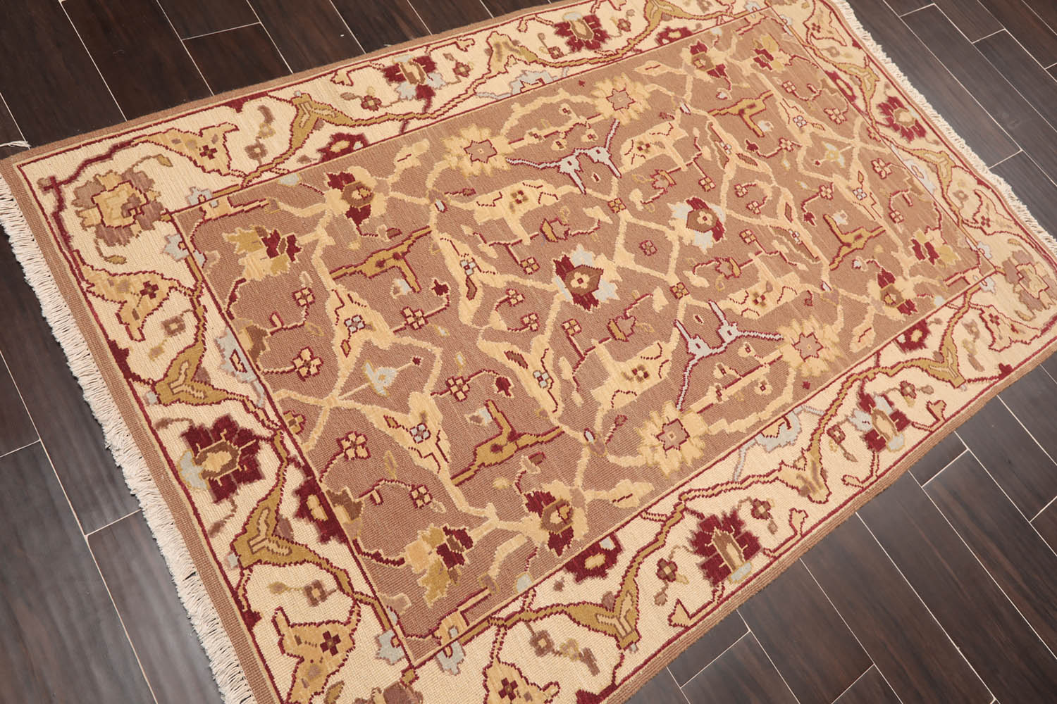 3x5 Brown, Beige, Gold Color Hand Knotted All-Over 100% Wool Traditional Oriental Rug