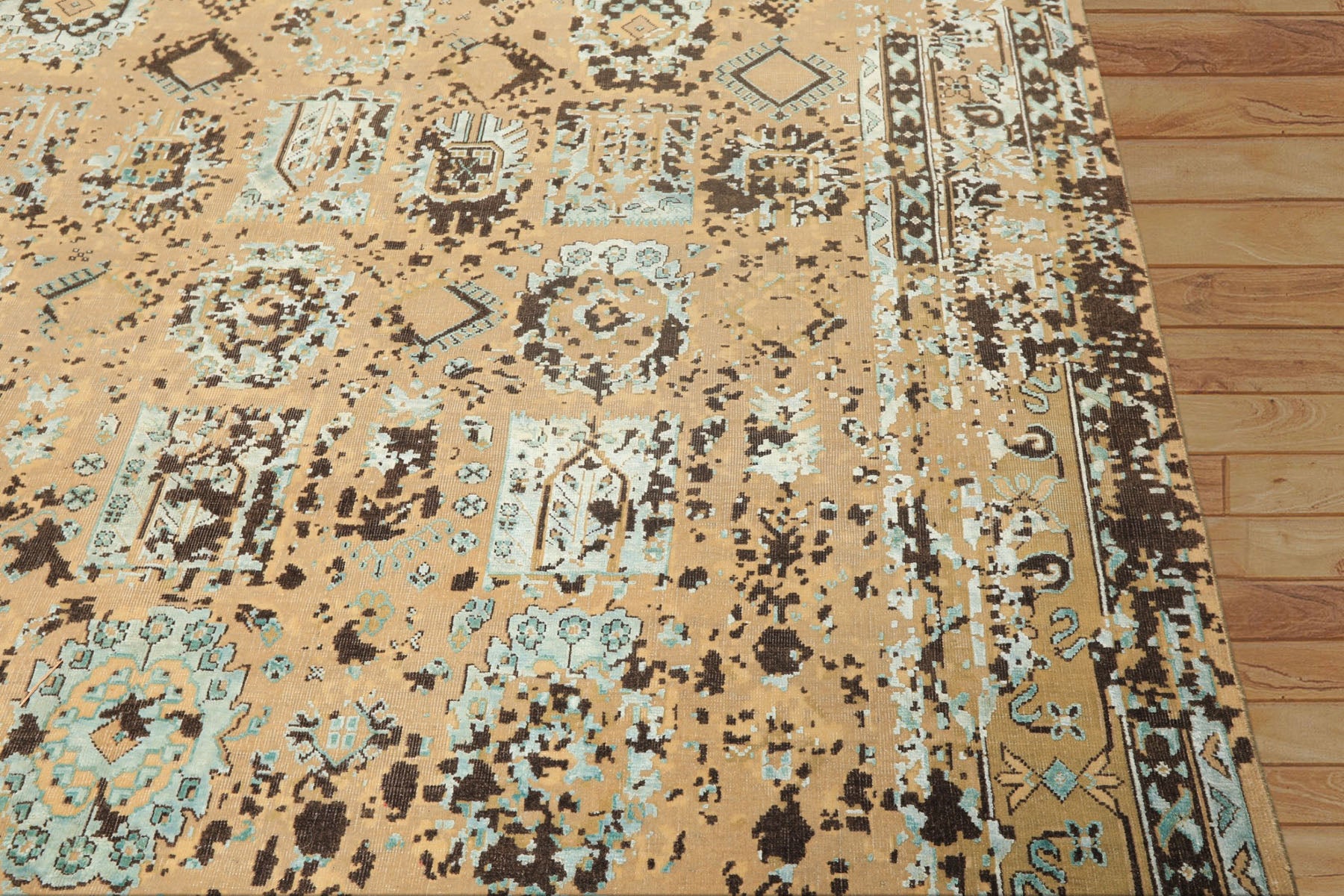 8x10 Beige, Moss, Chocolate Color Hand Knotted Oushak Wool & Bamboo Silk Transitional Oriental Rug