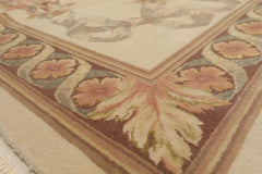 6x9 Ivory, Brown, Taupe Color Hand Knotted French Aubusson Savonnerie Wool & Silk Traditional Oriental Rug