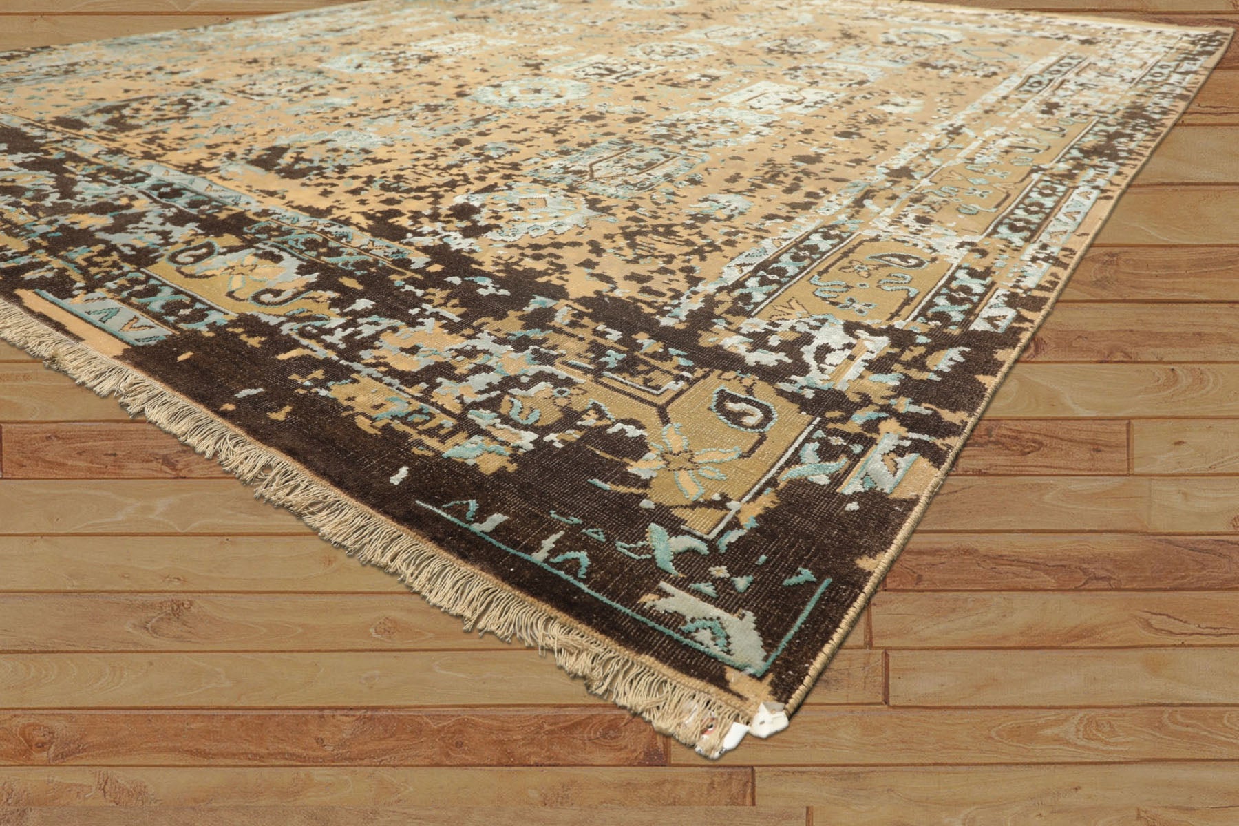 8x10 Beige, Moss, Chocolate Color Hand Knotted Oushak Wool & Bamboo Silk Transitional Oriental Rug