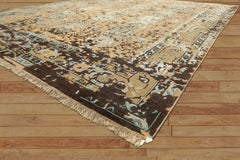 8x10 Beige, Moss, Chocolate Color Hand Knotted Oushak Wool & Bamboo Silk Transitional Oriental Rug