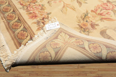 6x9 Ivory, Brown, Taupe Color Hand Knotted French Aubusson Savonnerie Wool & Silk Traditional Oriental Rug
