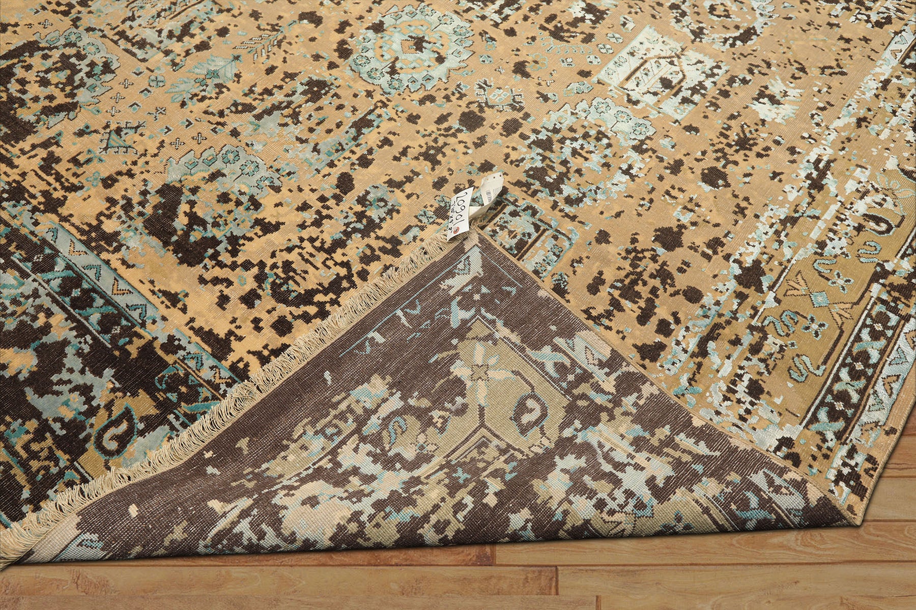 8x10 Beige, Moss, Chocolate Color Hand Knotted Oushak Wool & Bamboo Silk Transitional Oriental Rug