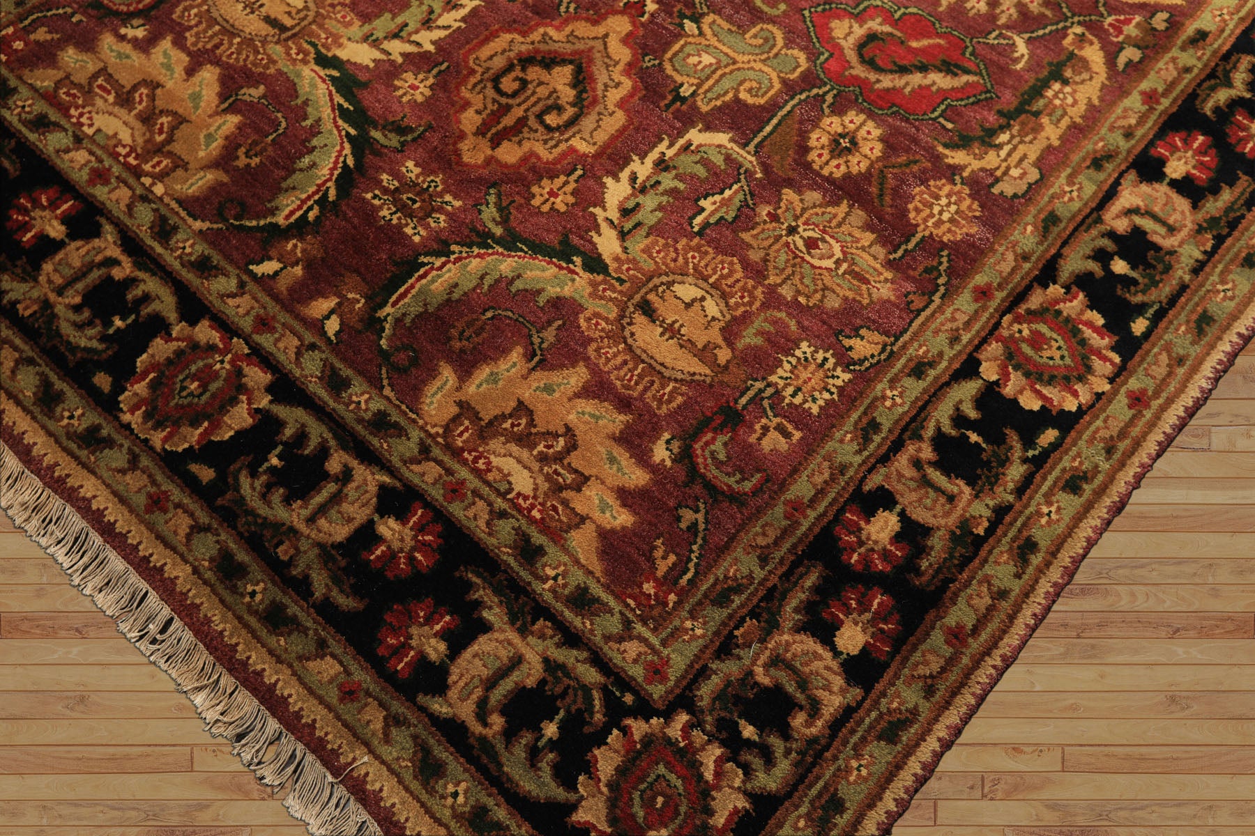 6x9 Plum, Black, Lime Color Hand Knotted Agra Wool Traditional Oriental Rug