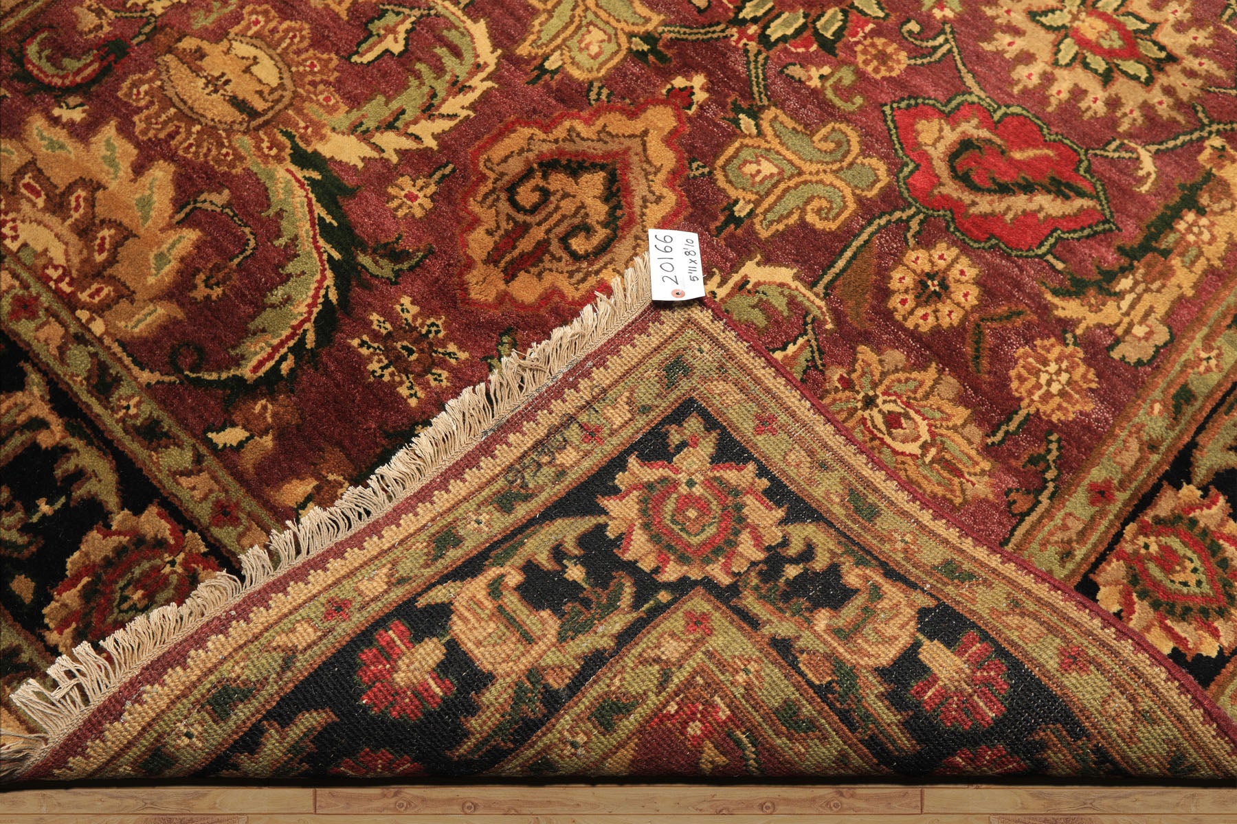 6x9 Plum, Black, Lime Color Hand Knotted Agra Wool Traditional Oriental Rug