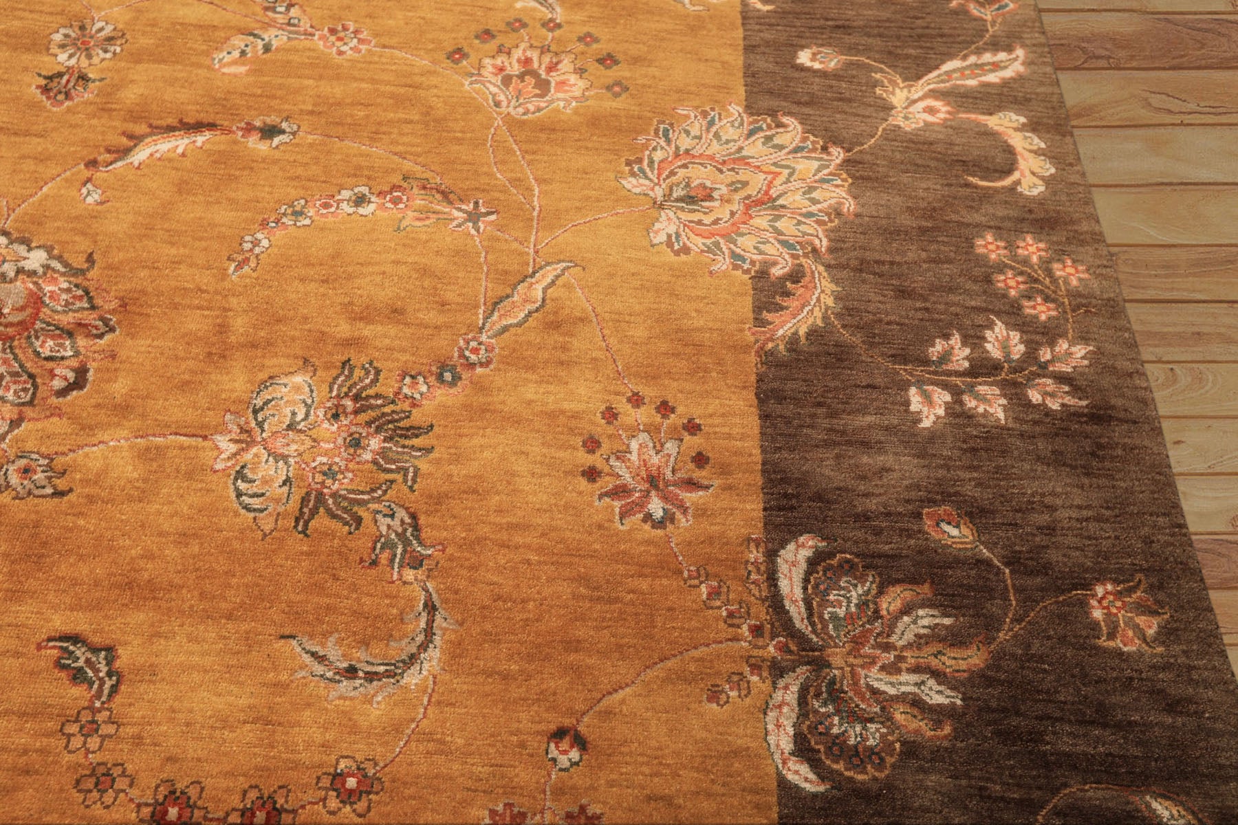 8x10 Gold, Brown, Mint Color Hand Knotted Agra Wool & Silk Transitional Oriental Rug
