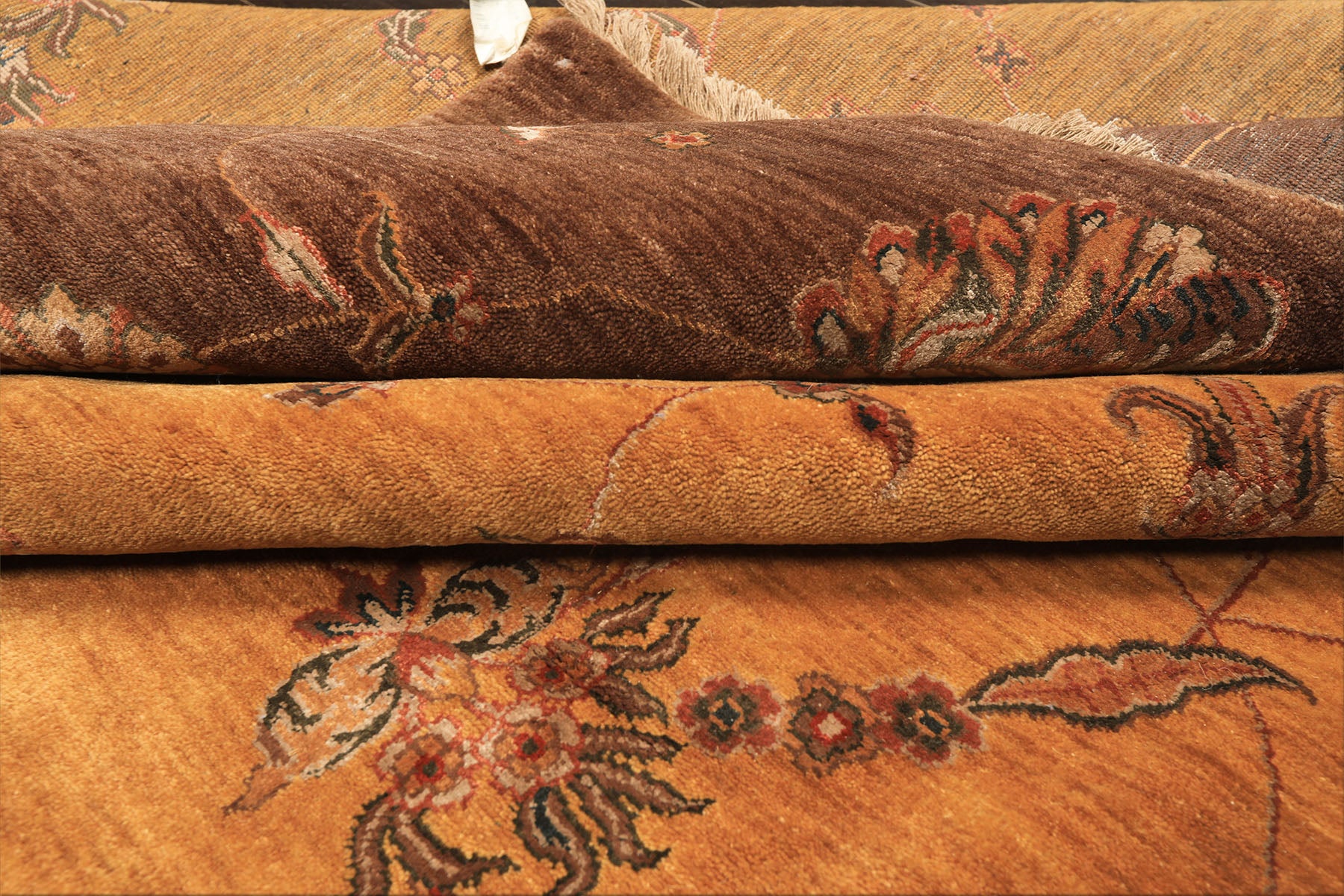 8x10 Gold, Brown, Mint Color Hand Knotted Agra Wool & Silk Transitional Oriental Rug