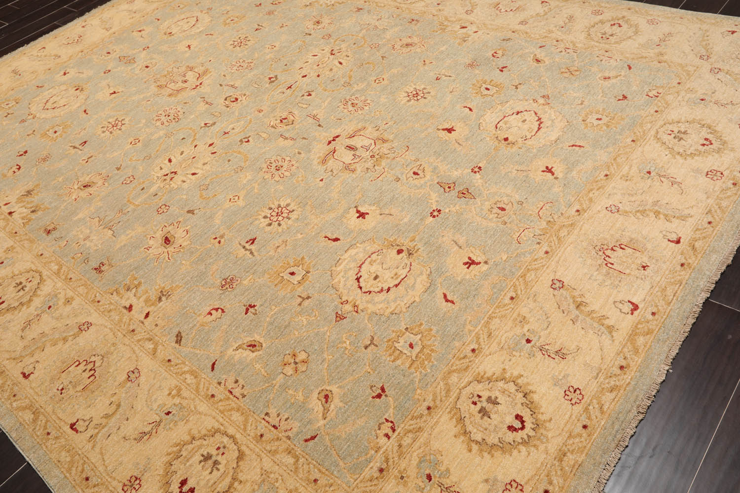 9x12 Aqua, Beige, Rust Color Hand Knotted All-Over 100% Wool Traditional-Persian/Oriental Oriental Rug