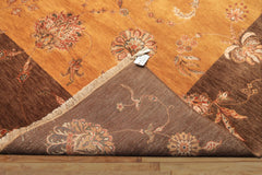 8x10 Gold, Brown, Mint Color Hand Knotted Agra Wool & Silk Transitional Oriental Rug