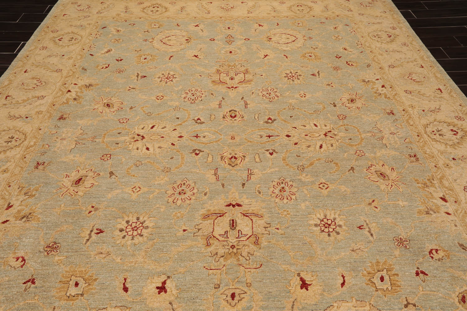 9x12 Aqua, Beige, Rust Color Hand Knotted All-Over 100% Wool Traditional-Persian/Oriental Oriental Rug