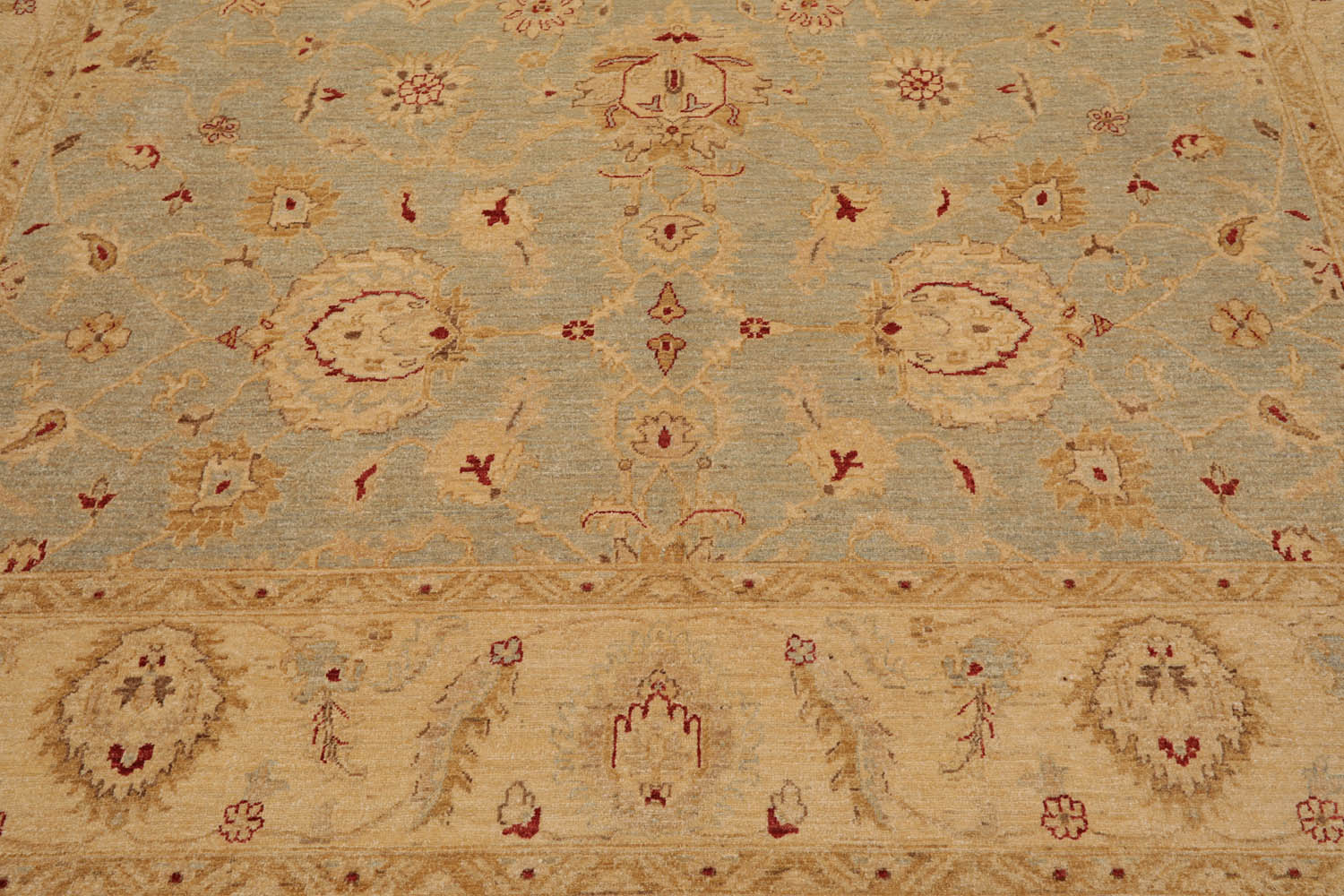 9x12 Aqua, Beige, Rust Color Hand Knotted All-Over 100% Wool Traditional-Persian/Oriental Oriental Rug