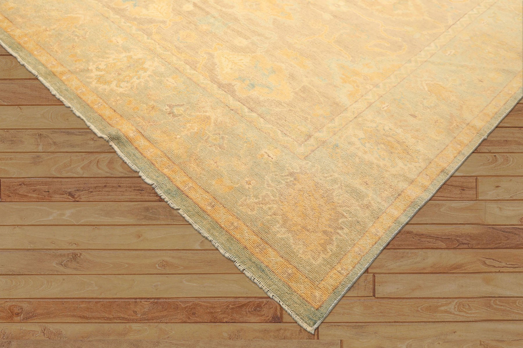 8x10 Taupe, Aqua, Gold Color Hand Knotted Oushak New Zealand Wool Transitional Oriental Rug