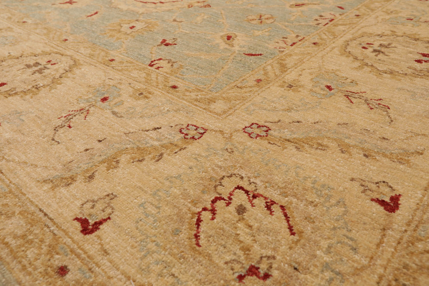 9x12 Aqua, Beige, Rust Color Hand Knotted All-Over 100% Wool Traditional-Persian/Oriental Oriental Rug