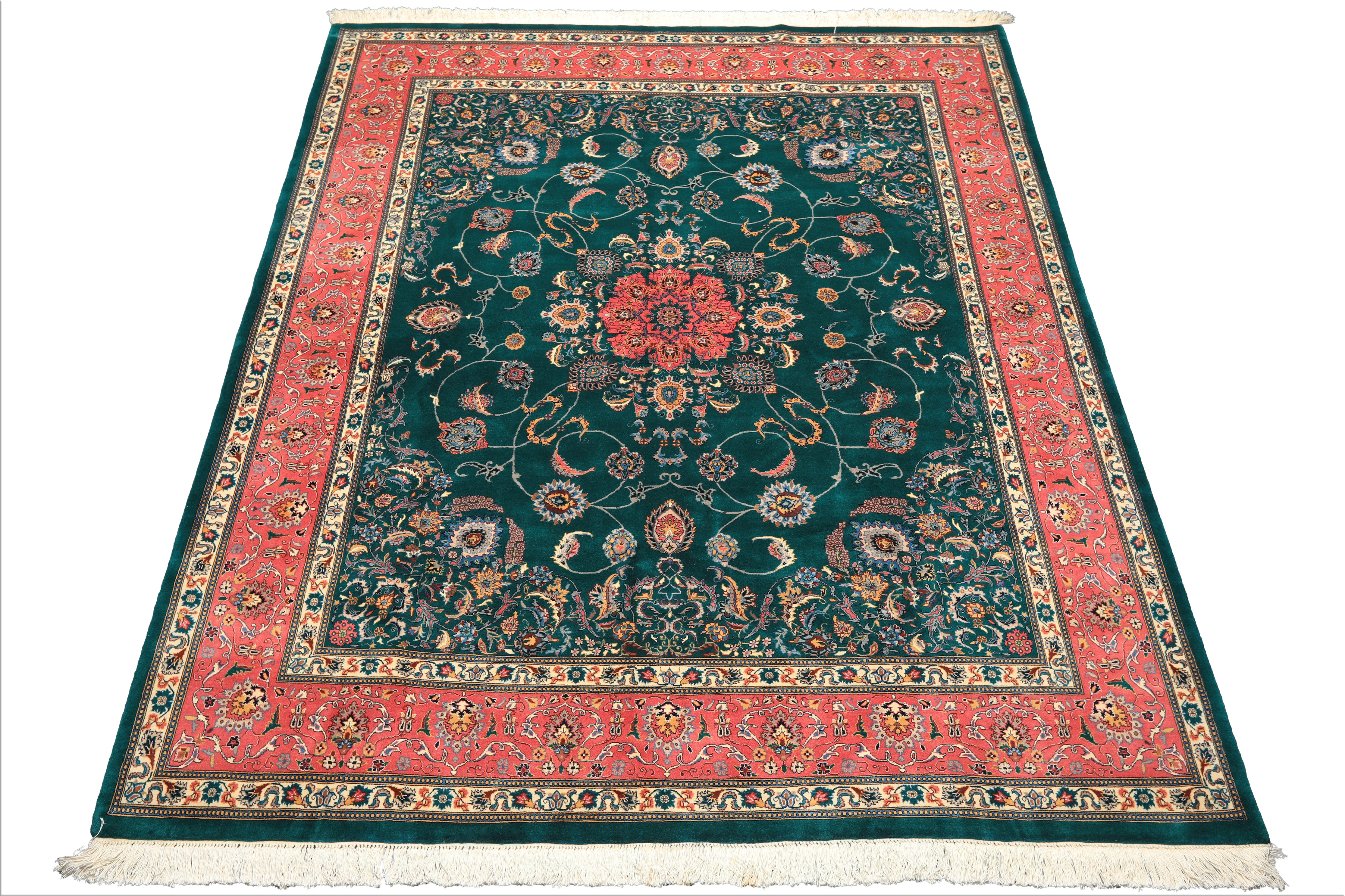 8x10 Teal, Pink, Ivory Color Hand Knotted Pak Persian New Zealand Wool Traditional Oriental Rug