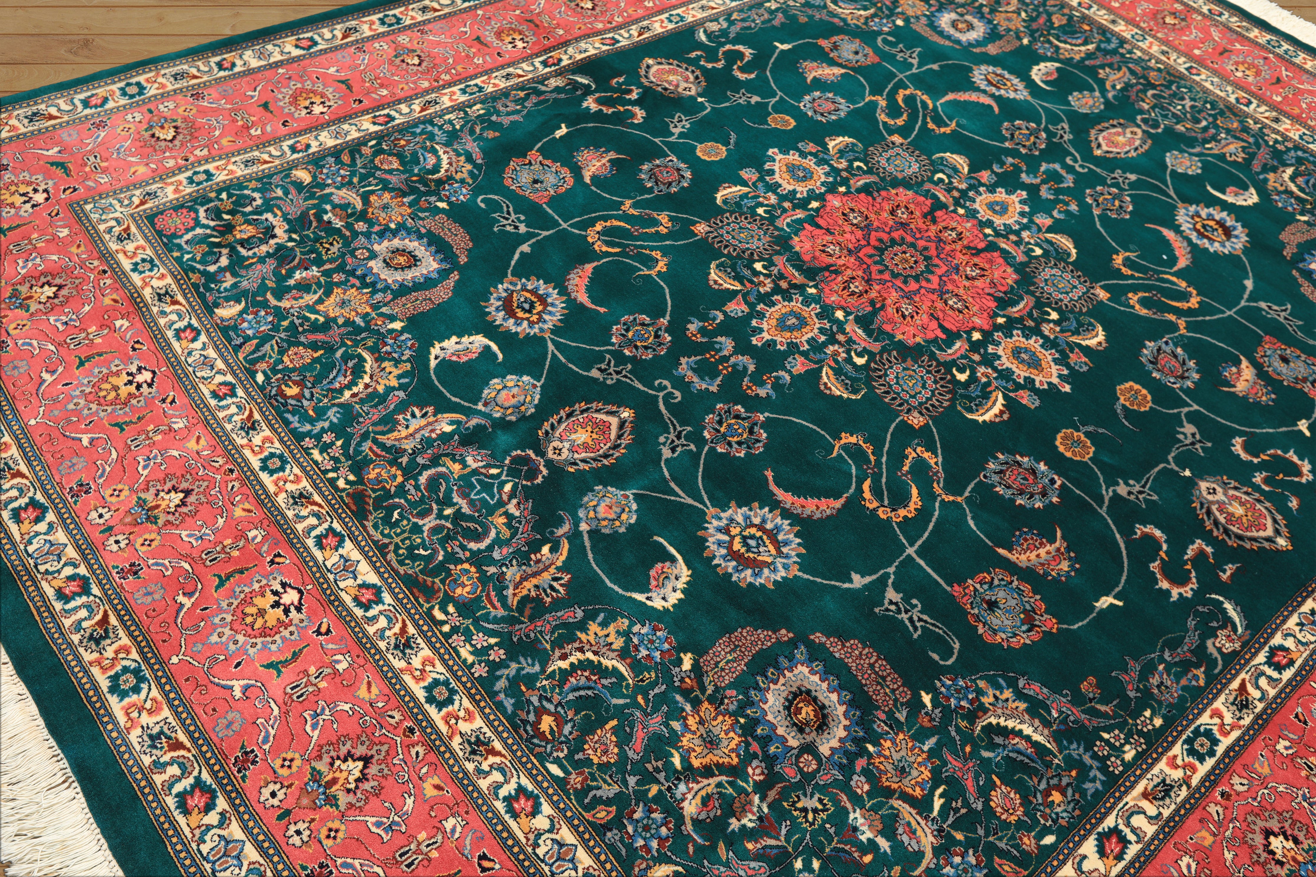 8x10 Teal, Pink, Ivory Color Hand Knotted Pak Persian New Zealand Wool Traditional Oriental Rug