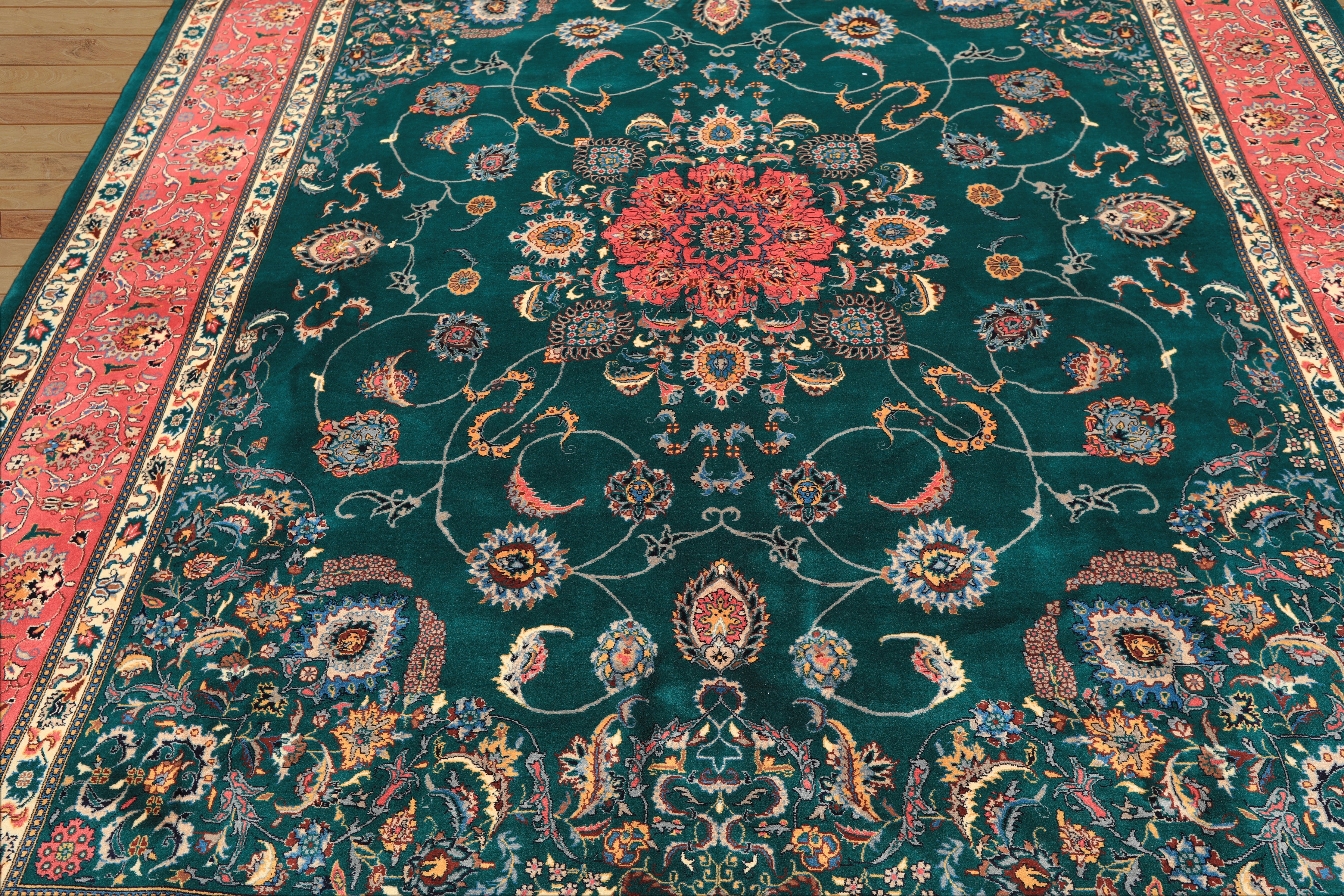 8x10 Teal, Pink, Ivory Color Hand Knotted Pak Persian New Zealand Wool Traditional Oriental Rug