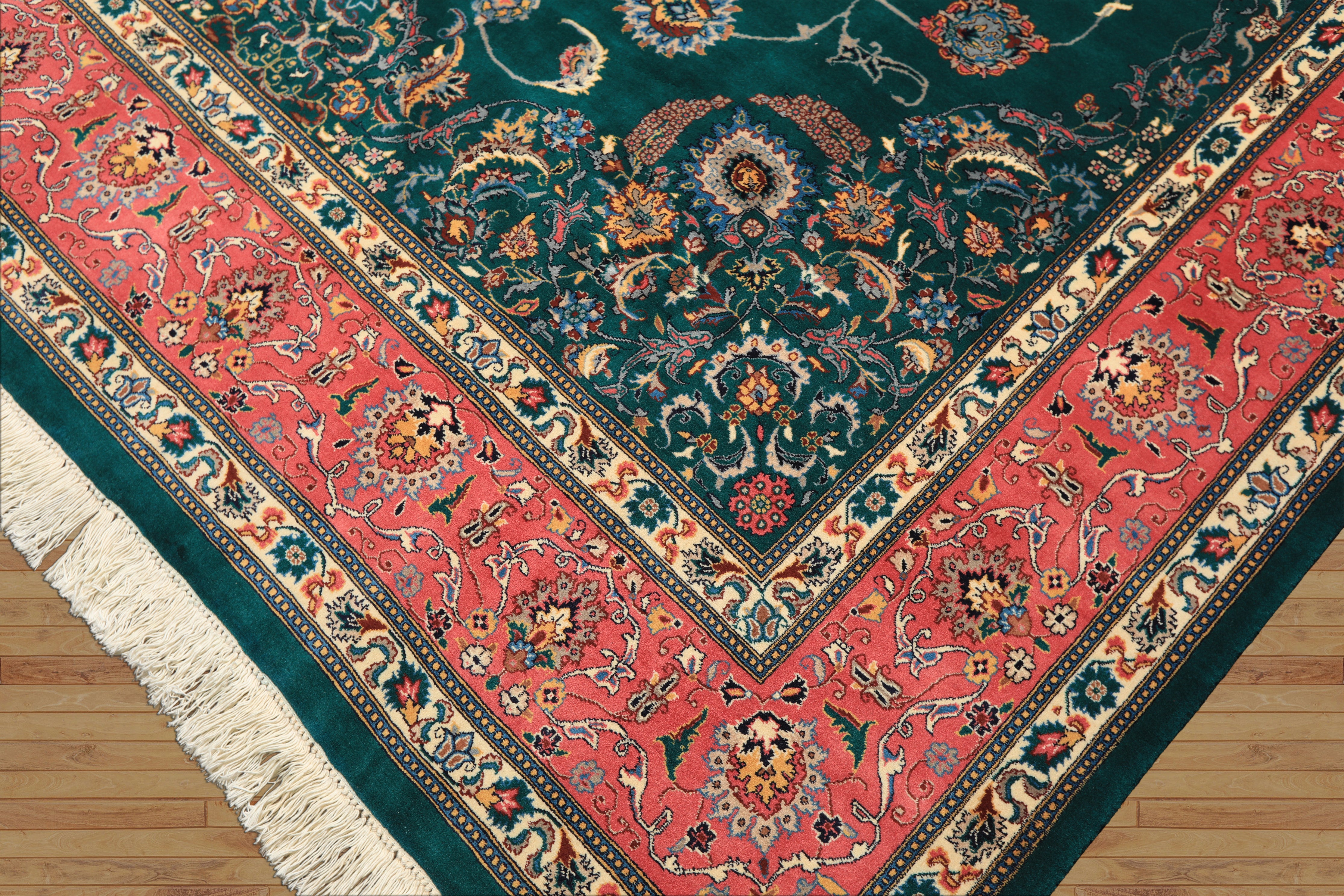 8x10 Teal, Pink, Ivory Color Hand Knotted Pak Persian New Zealand Wool Traditional Oriental Rug