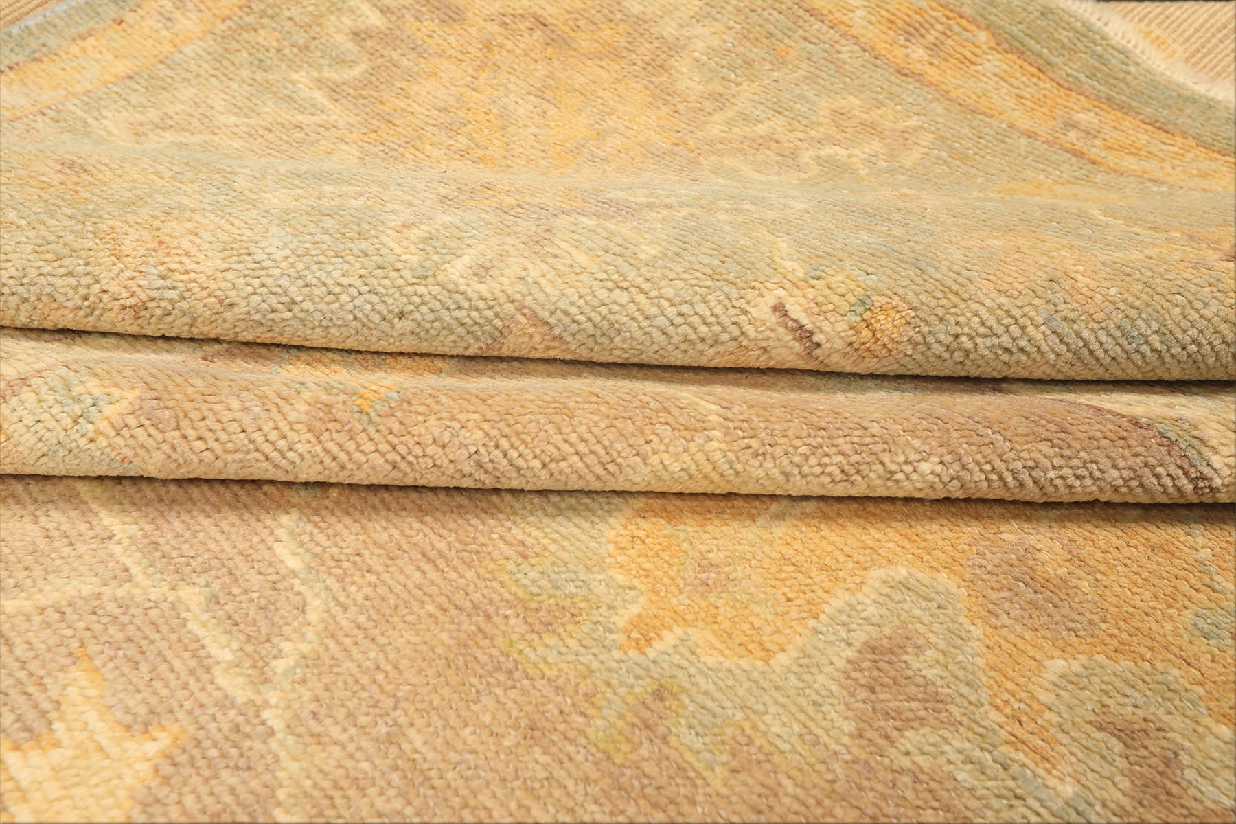8x10 Taupe, Aqua, Gold Color Hand Knotted Oushak New Zealand Wool Transitional Oriental Rug