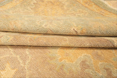 8x10 Taupe, Aqua, Gold Color Hand Knotted Oushak New Zealand Wool Transitional Oriental Rug