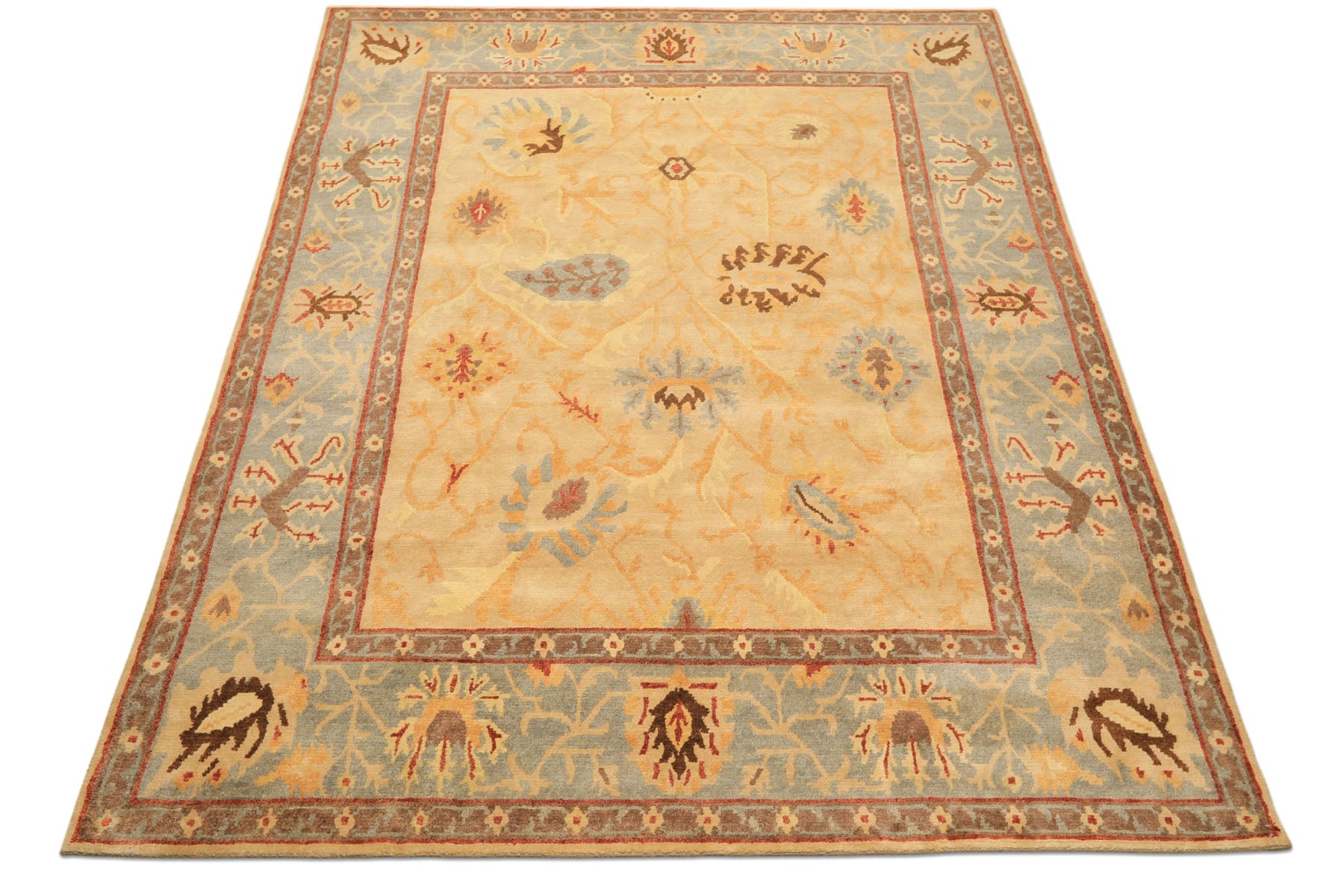 8x10 Beige, Slate, Rust Color Hand Knotted Tibetan Wool Traditional Oriental Rug