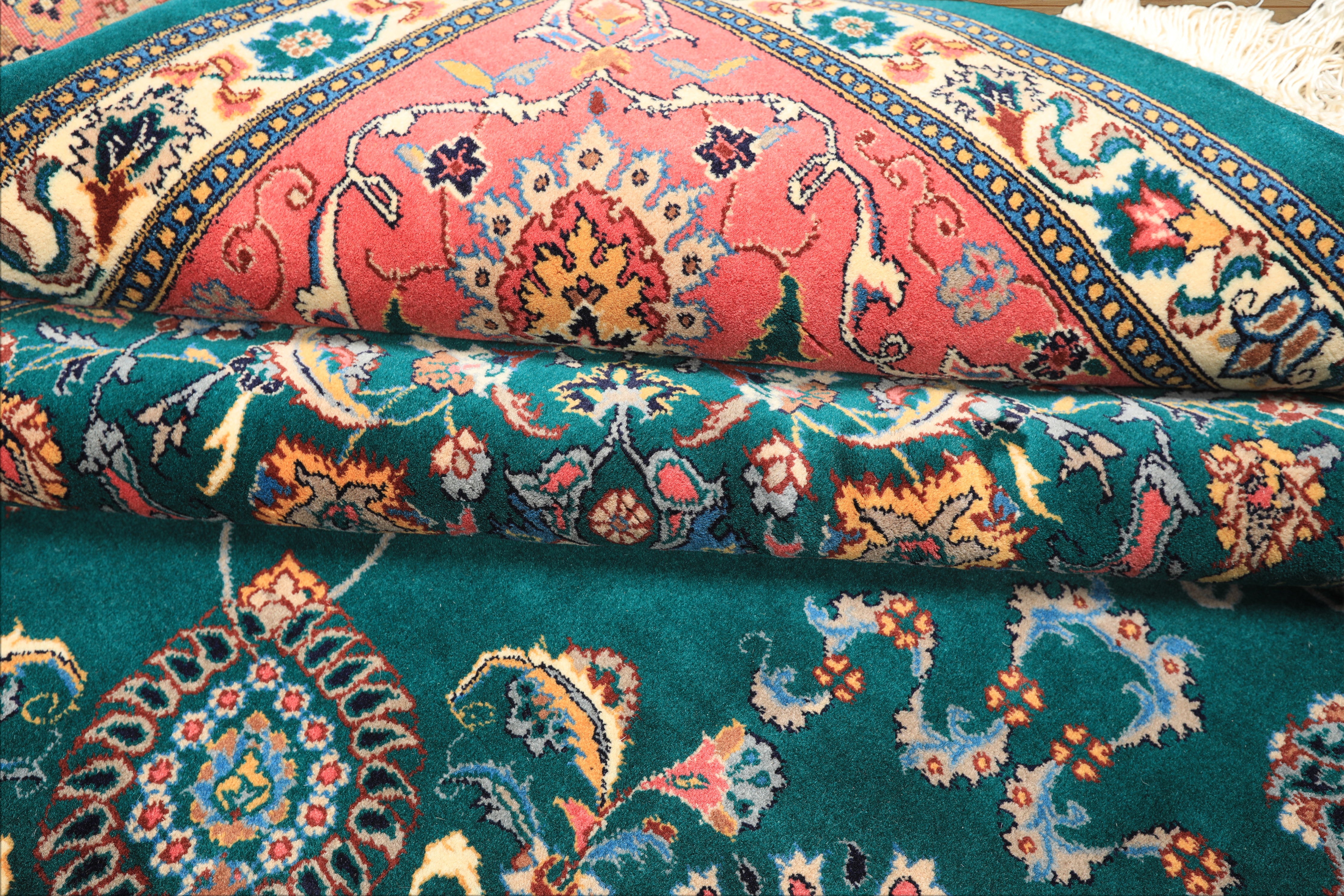 8x10 Teal, Pink, Ivory Color Hand Knotted Pak Persian New Zealand Wool Traditional Oriental Rug