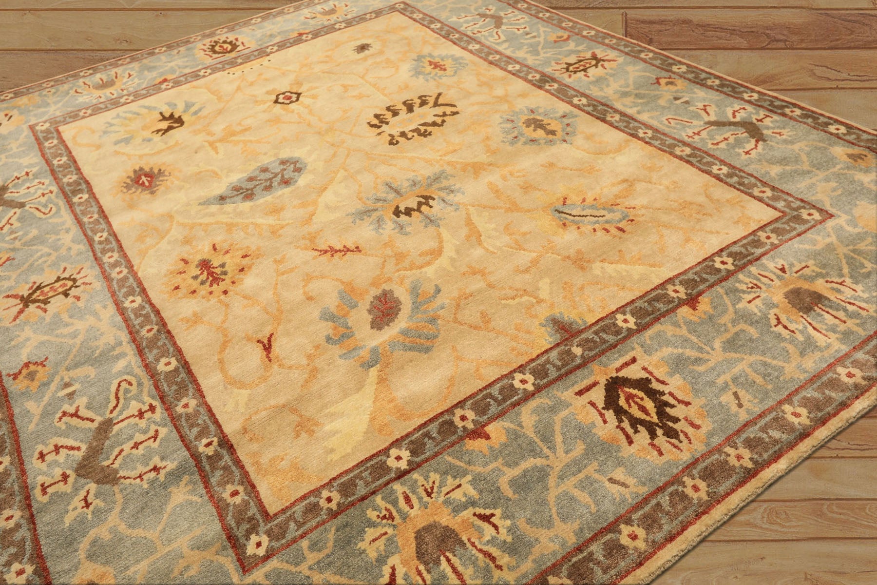 8x10 Beige, Slate, Rust Color Hand Knotted Tibetan Wool Traditional Oriental Rug