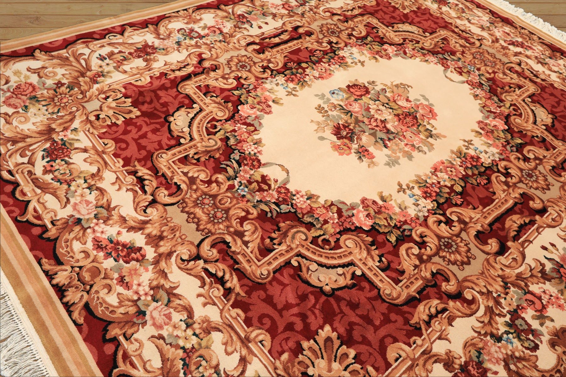 8x10 Ivory, Rose, Blush Color Hand Knotted French Aubusson Savonnerie Wool Traditional Oriental Rug
