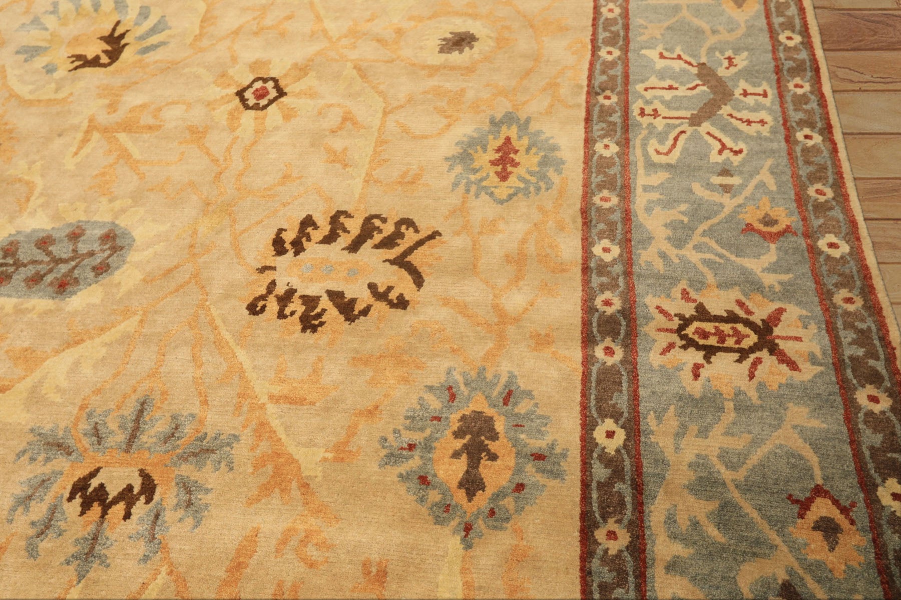 8x10 Beige, Slate, Rust Color Hand Knotted Tibetan Wool Traditional Oriental Rug