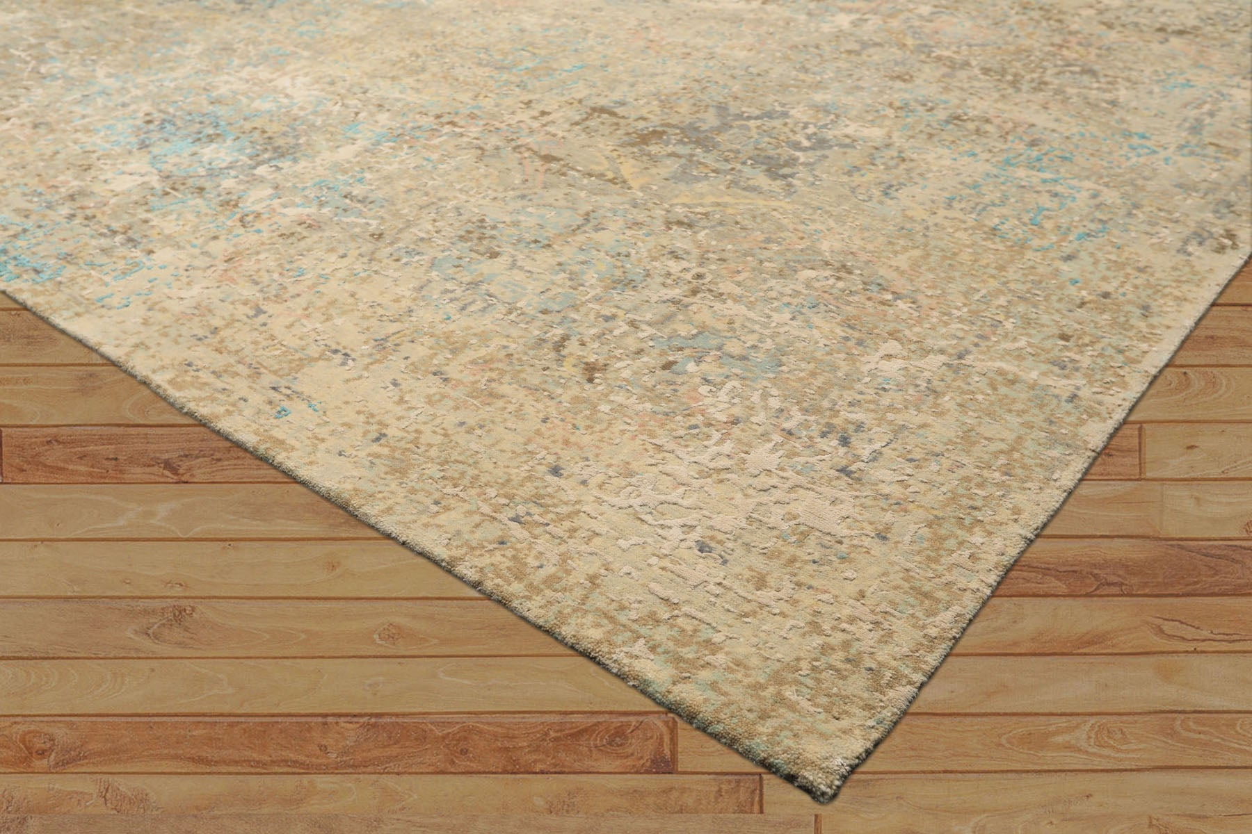 8x10 Beige, Turquoise, Gray Color Hand Knotted Sherpa Wool & Silk Modern & Contemporary Oriental Rug