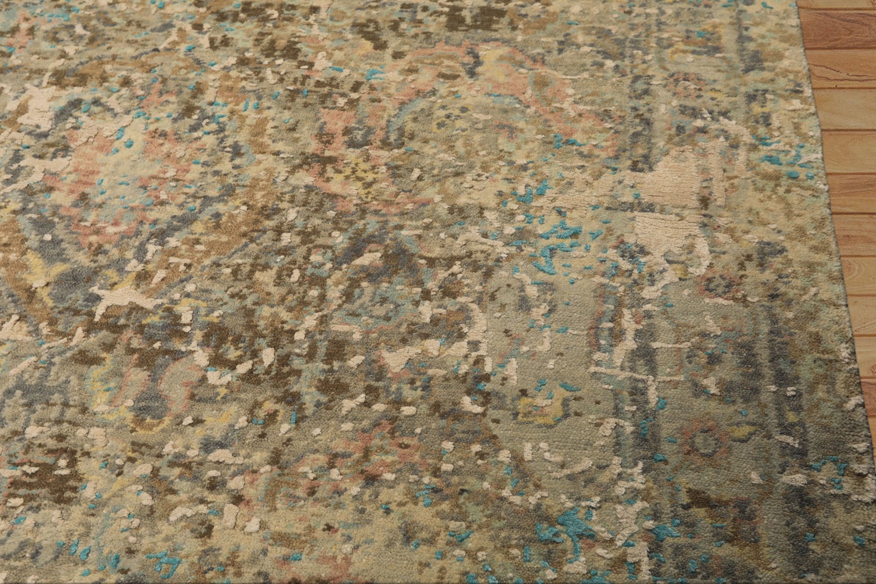 8x10 Beige, Turquoise, Gray Color Hand Knotted Sherpa Wool & Silk Modern & Contemporary Oriental Rug