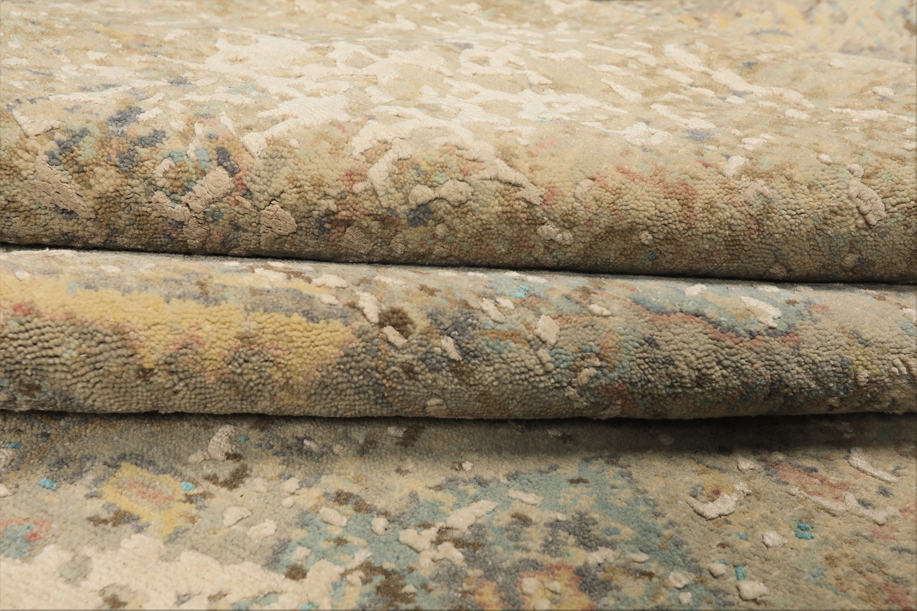8x10 Beige, Turquoise, Gray Color Hand Knotted Sherpa Wool & Silk Modern & Contemporary Oriental Rug