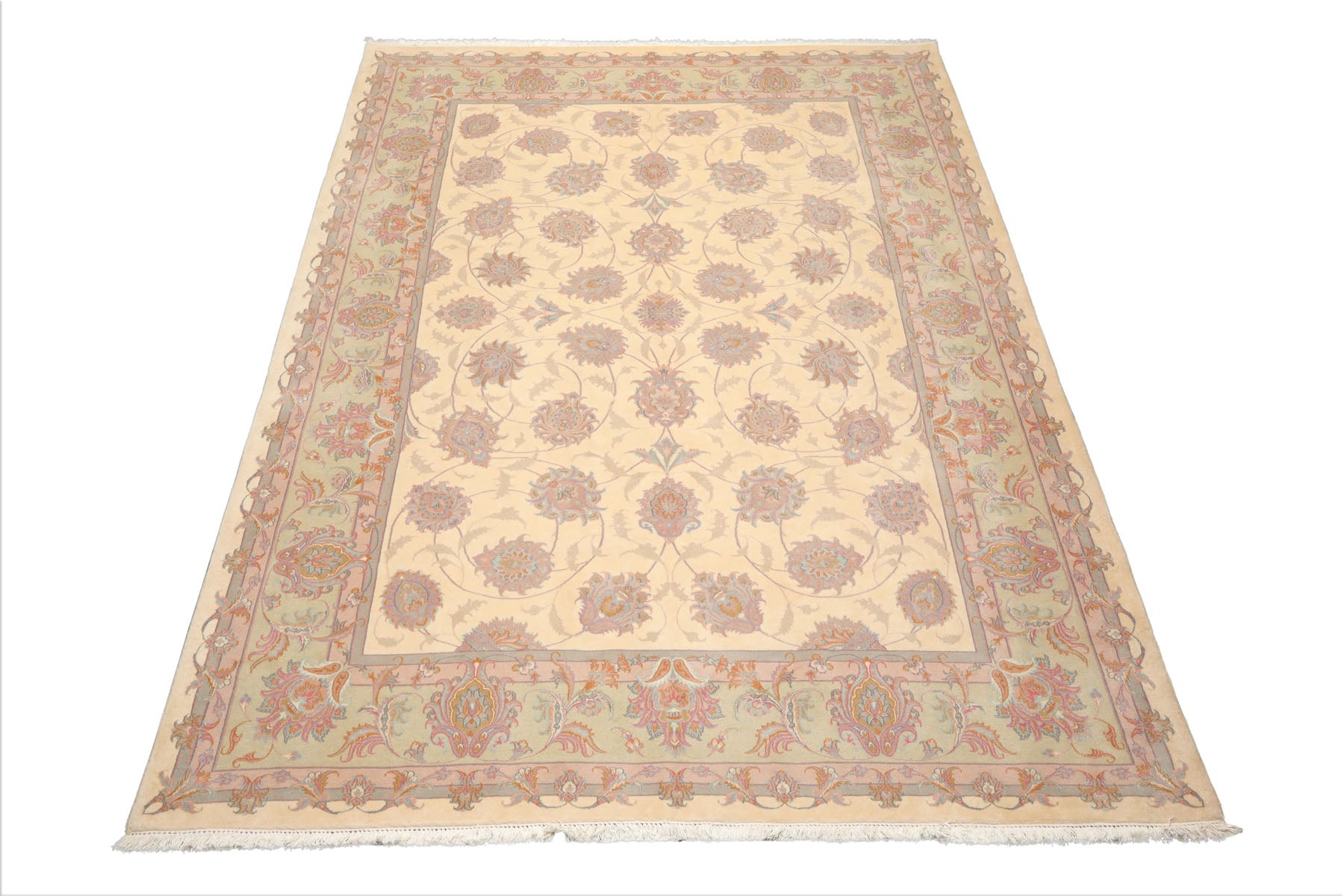 9x12 Ivory, Mint, Blue Color Hand Knotted All-Over 100% Wool Traditional-Persian/Oriental Oriental Rug