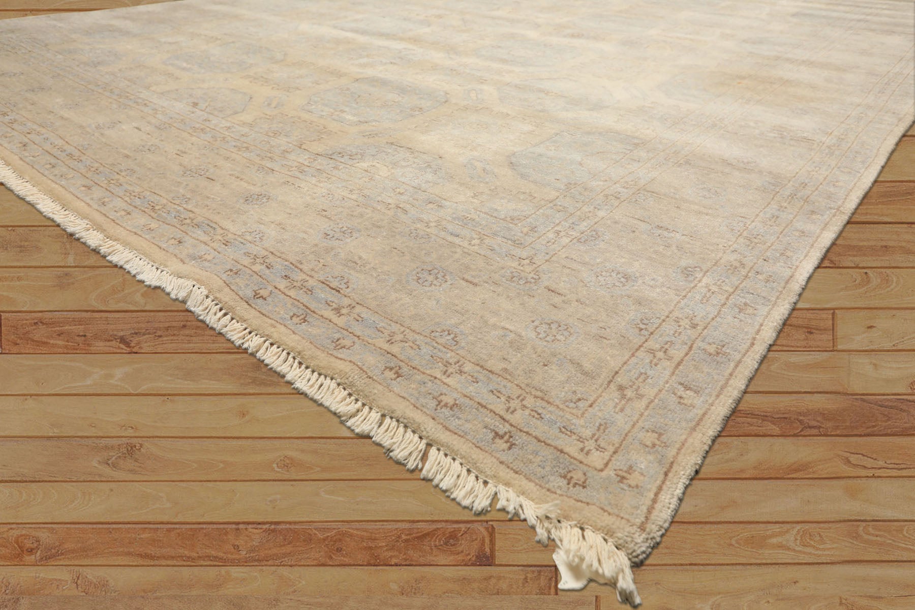 8x10 Beige, Taupe, Slate Color Hand Knotted Khotan Wool Transitional Oriental Rug