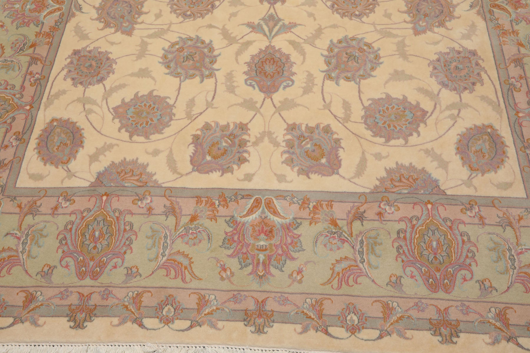 9x12 Ivory, Mint, Blue Color Hand Knotted All-Over 100% Wool Traditional-Persian/Oriental Oriental Rug