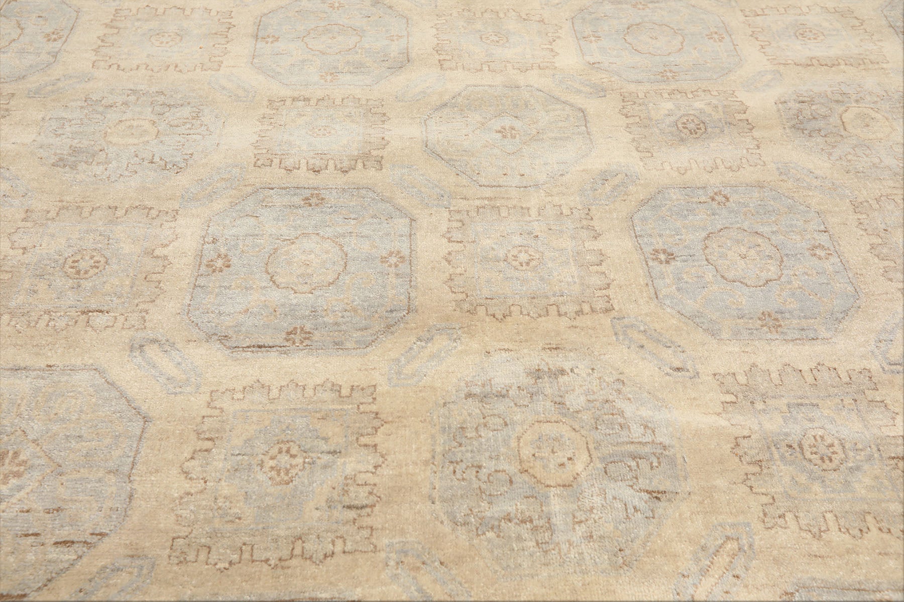 8x10 Beige, Taupe, Slate Color Hand Knotted Khotan Wool Transitional Oriental Rug