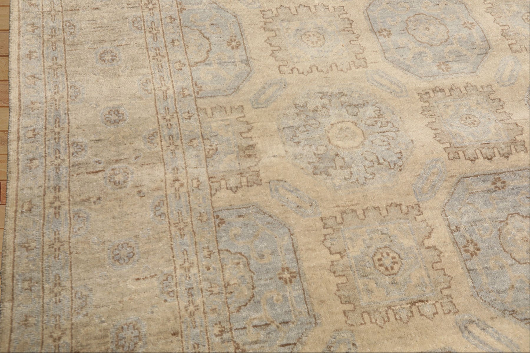 8x10 Beige, Taupe, Slate Color Hand Knotted Khotan Wool Transitional Oriental Rug