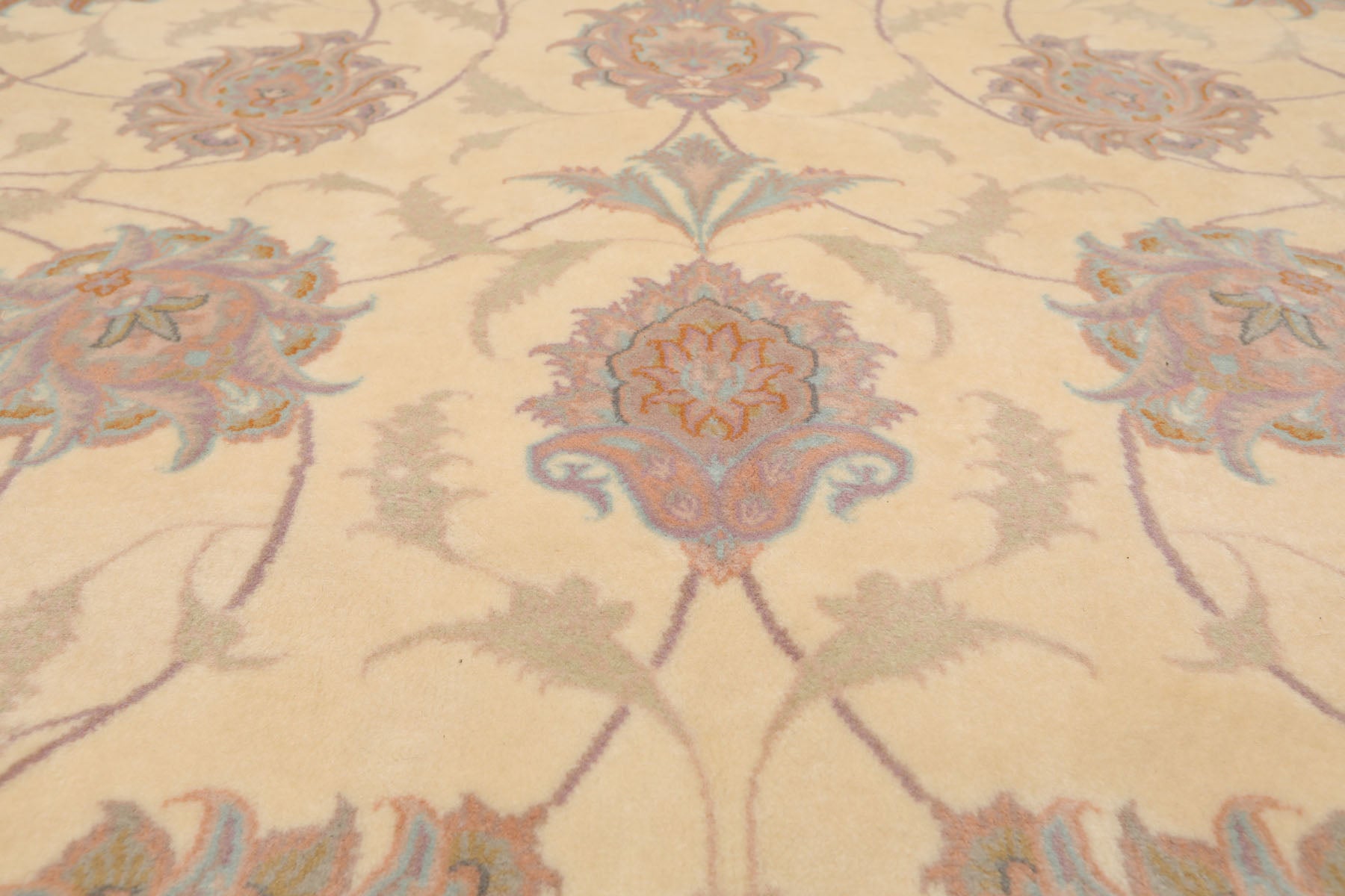 9x12 Ivory, Mint, Blue Color Hand Knotted All-Over 100% Wool Traditional-Persian/Oriental Oriental Rug