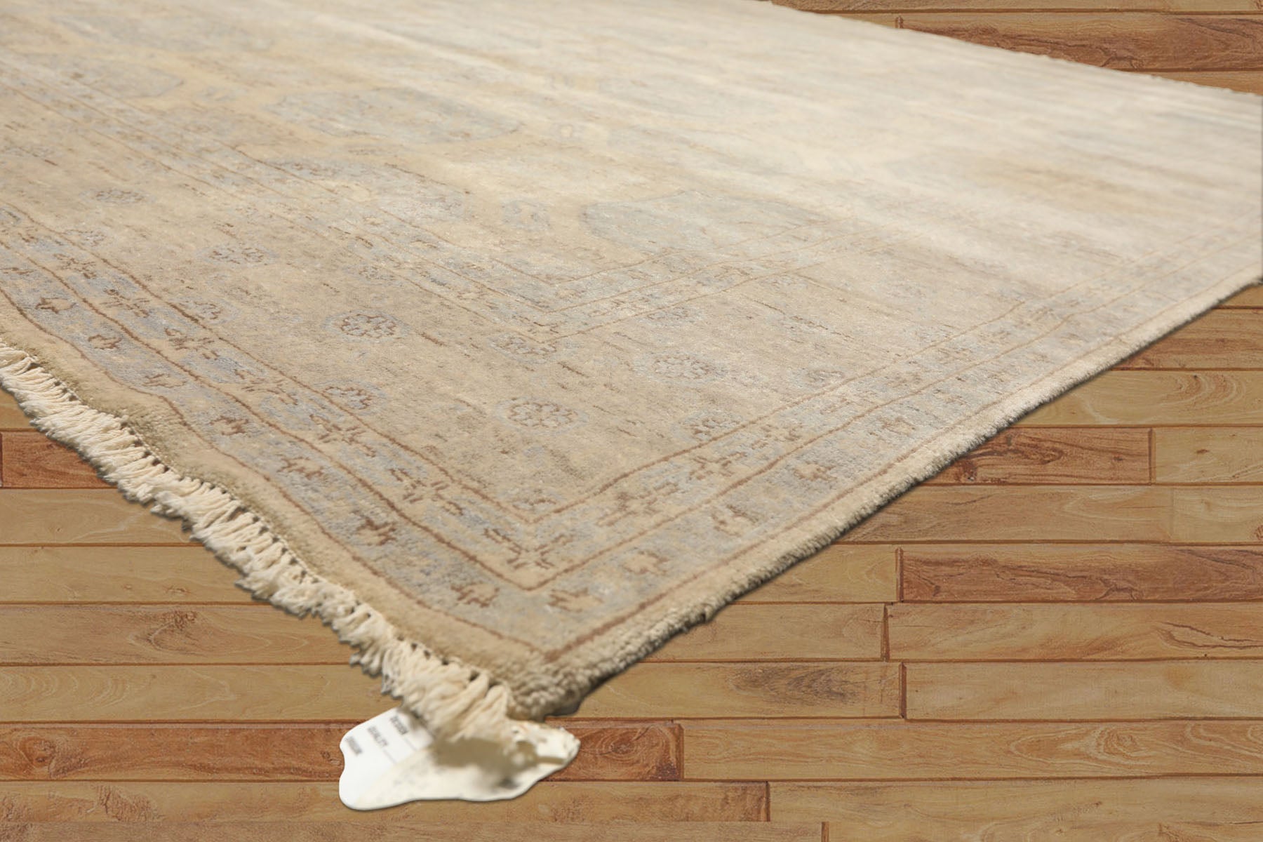 8x10 Beige, Taupe, Slate Color Hand Knotted Khotan Wool Transitional Oriental Rug