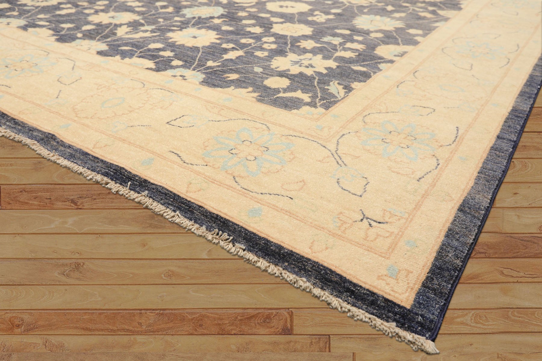 8x10 Denim, Ivory, Aqua Color Hand Knotted Peshawar Wool Traditional Oriental Rug