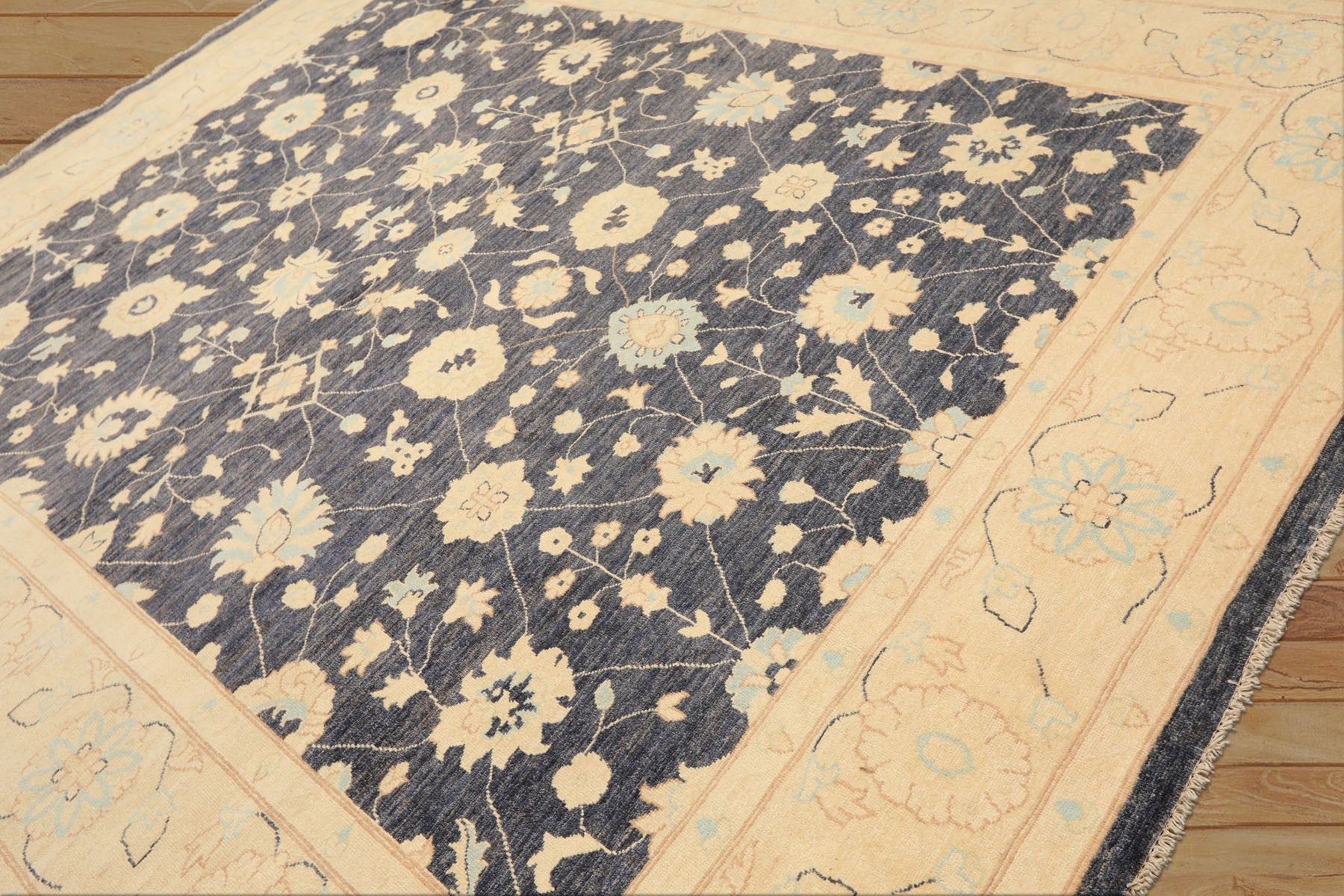 8x10 Denim, Ivory, Aqua Color Hand Knotted Peshawar Wool Traditional Oriental Rug